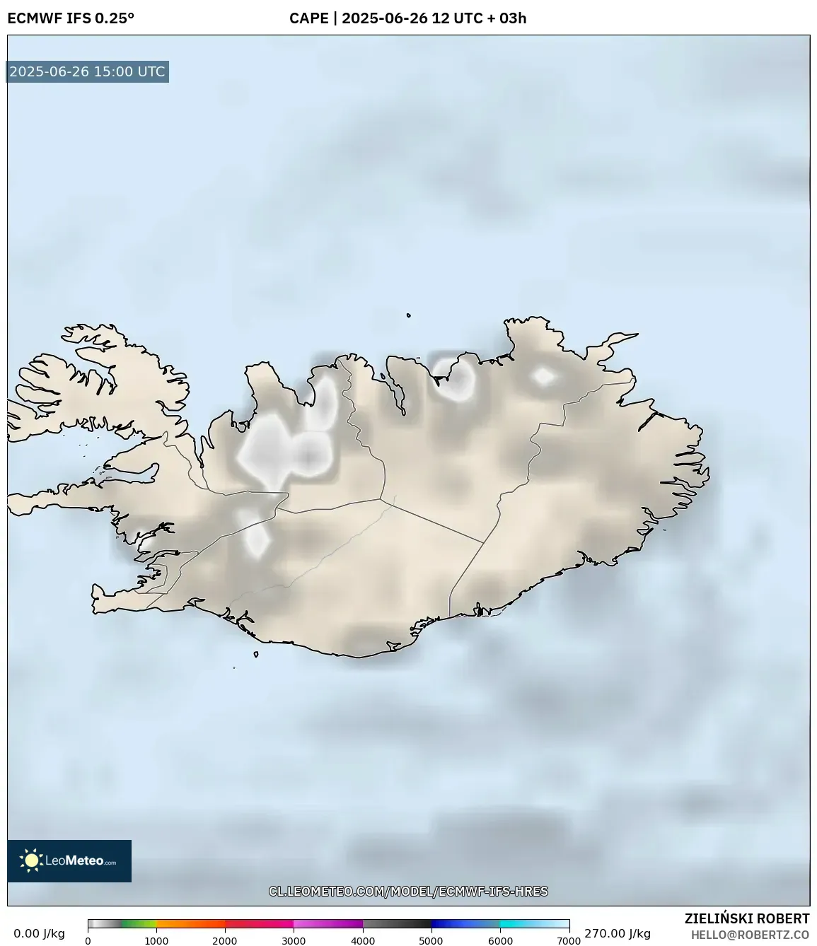 ECMWF IFS 0.25° model - Islandia, CAPE ECMWF IFS 0.25° model - Islandia, CAPE