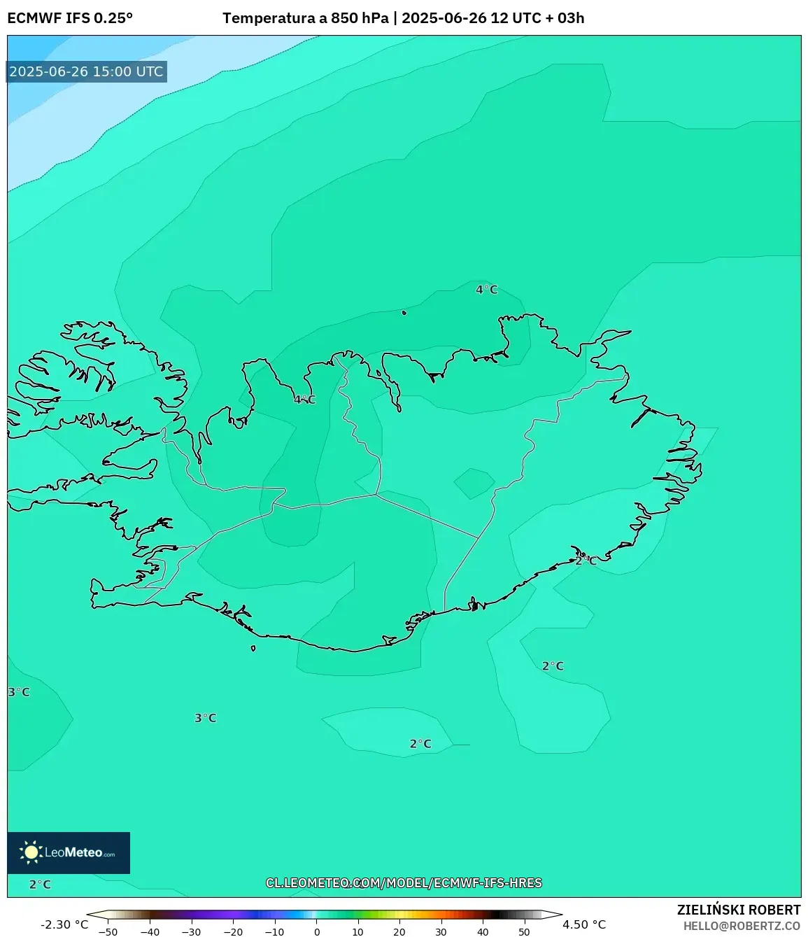 ECMWF IFS 0.25° model - Islandia, Temperatura a 850 hPa ECMWF IFS 0.25° model - Islandia, Temperatura a 850 hPa