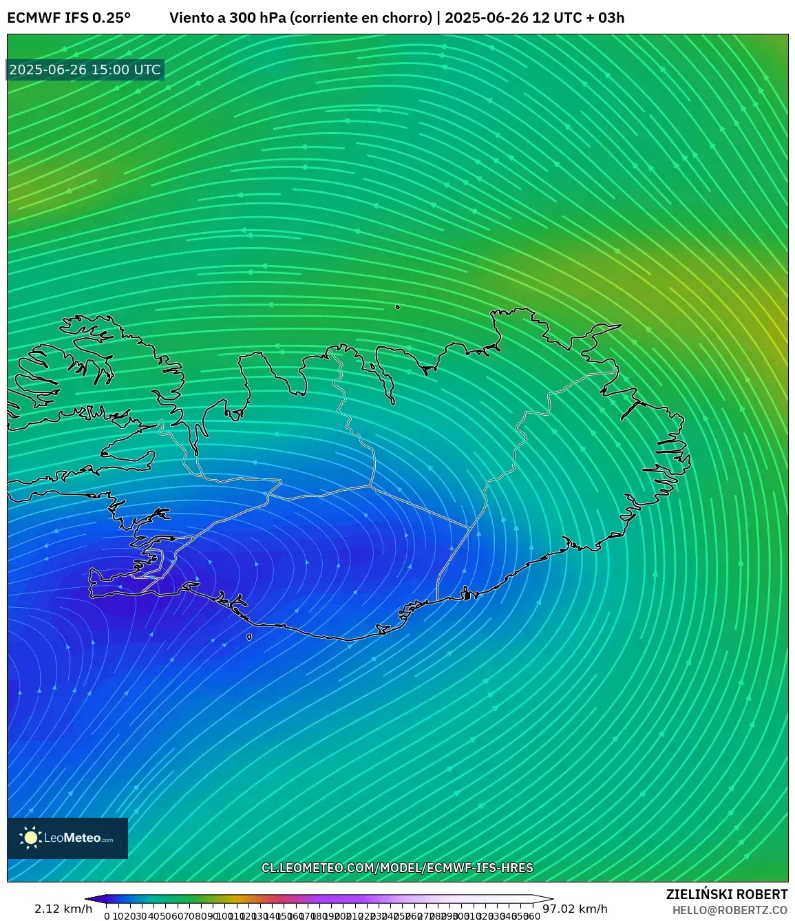 ECMWF IFS 0.25° model - Islandia, Viento a 300 hPa (corriente en chorro) ECMWF IFS 0.25° model - Islandia, Viento a 300 hPa (corriente en chorro)