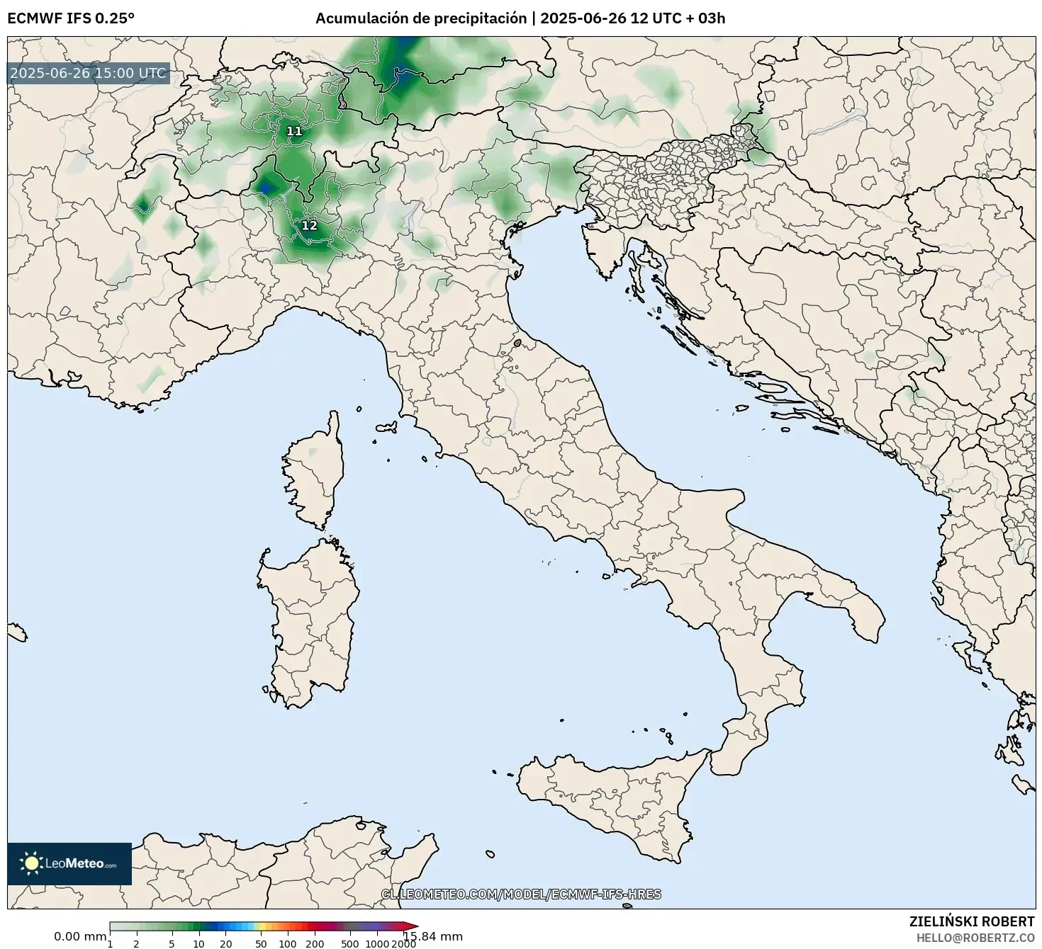 ECMWF IFS 0.25° model - Italia, Acumulación de precipitación ECMWF IFS 0.25° model - Italia, Acumulación de precipitación