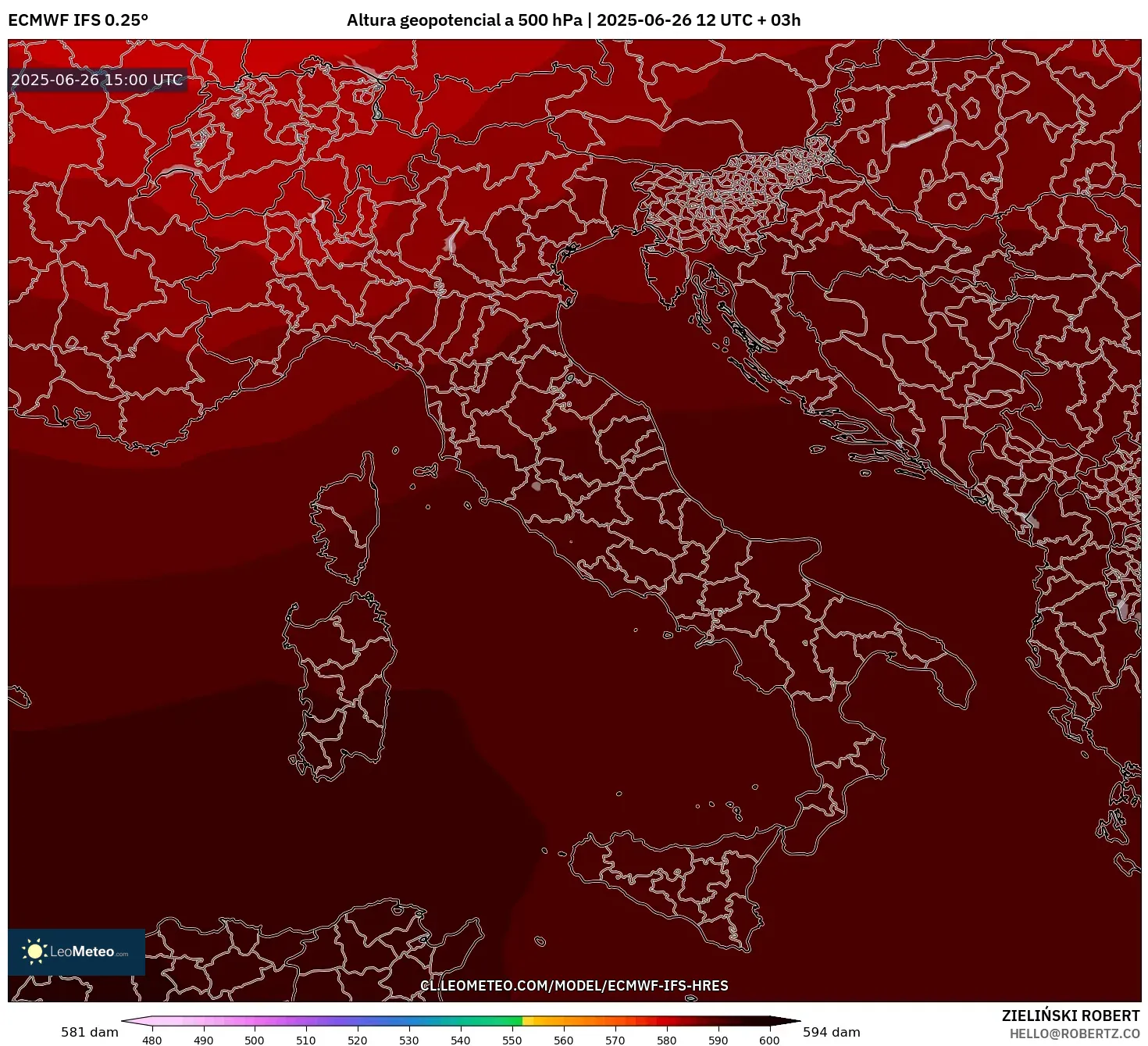 ECMWF IFS 0.25° model - Italia, Altura geopotencial a 500 hPa ECMWF IFS 0.25° model - Italia, Altura geopotencial a 500 hPa
