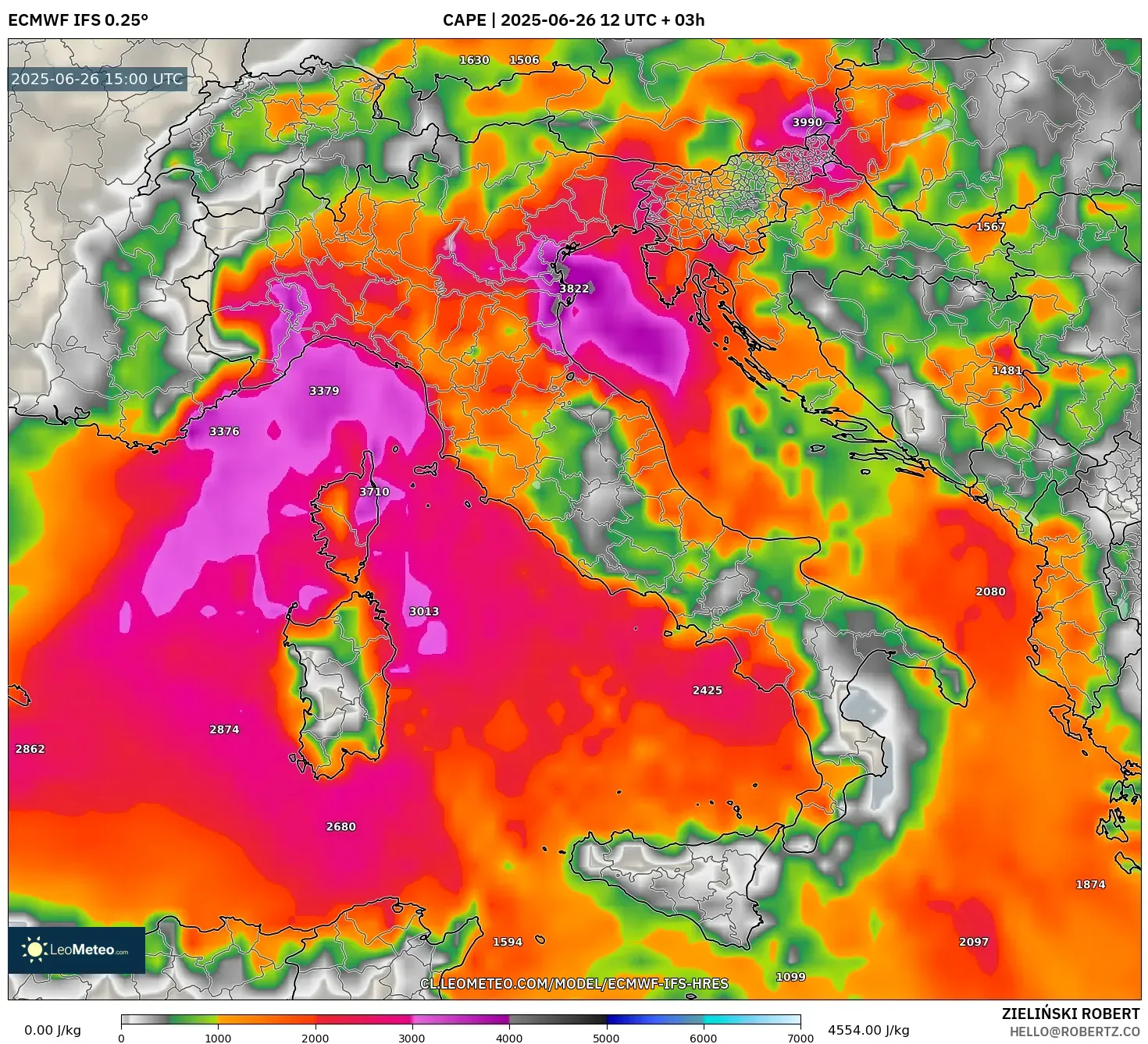 ECMWF IFS 0.25° model - Italia, CAPE ECMWF IFS 0.25° model - Italia, CAPE