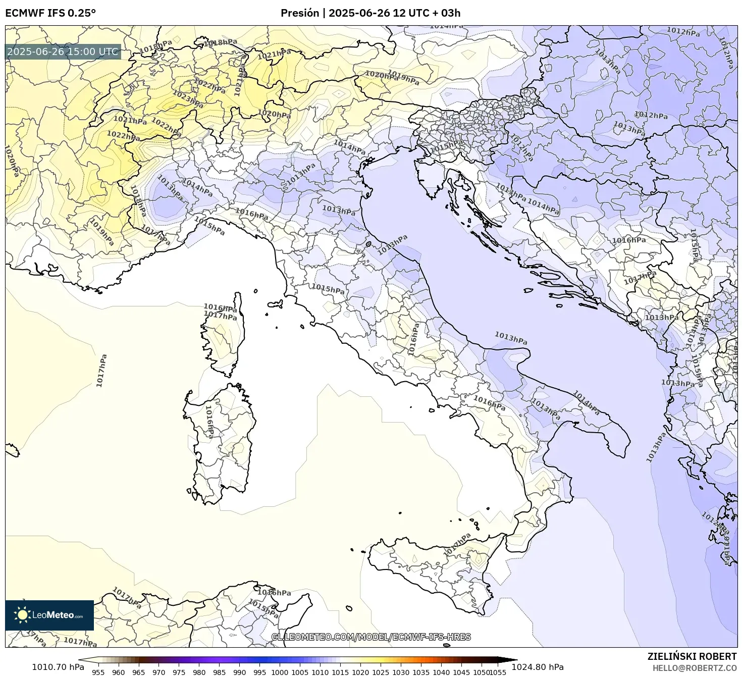 ECMWF IFS 0.25° model - Italia, Presión ECMWF IFS 0.25° model - Italia, Presión