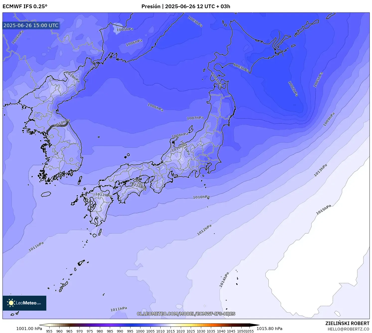ECMWF IFS 0.25° model - Japón, Presión ECMWF IFS 0.25° model - Japón, Presión