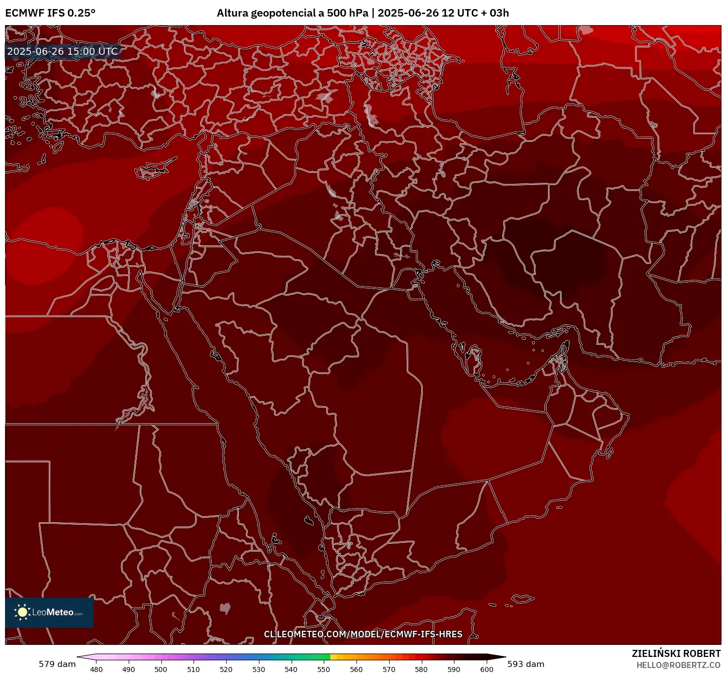 ECMWF IFS 0.25° model - Oriente Medio, Altura geopotencial a 500 hPa ECMWF IFS 0.25° model - Oriente Medio, Altura geopotencial a 500 hPa