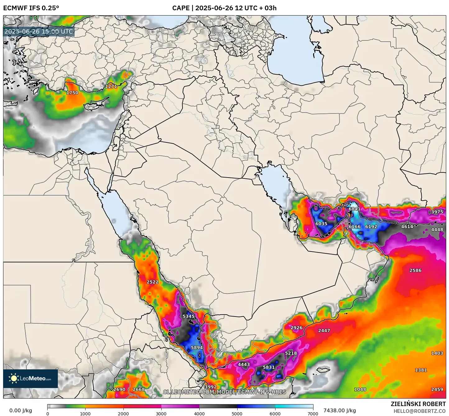 ECMWF IFS 0.25° model - Oriente Medio, CAPE ECMWF IFS 0.25° model - Oriente Medio, CAPE