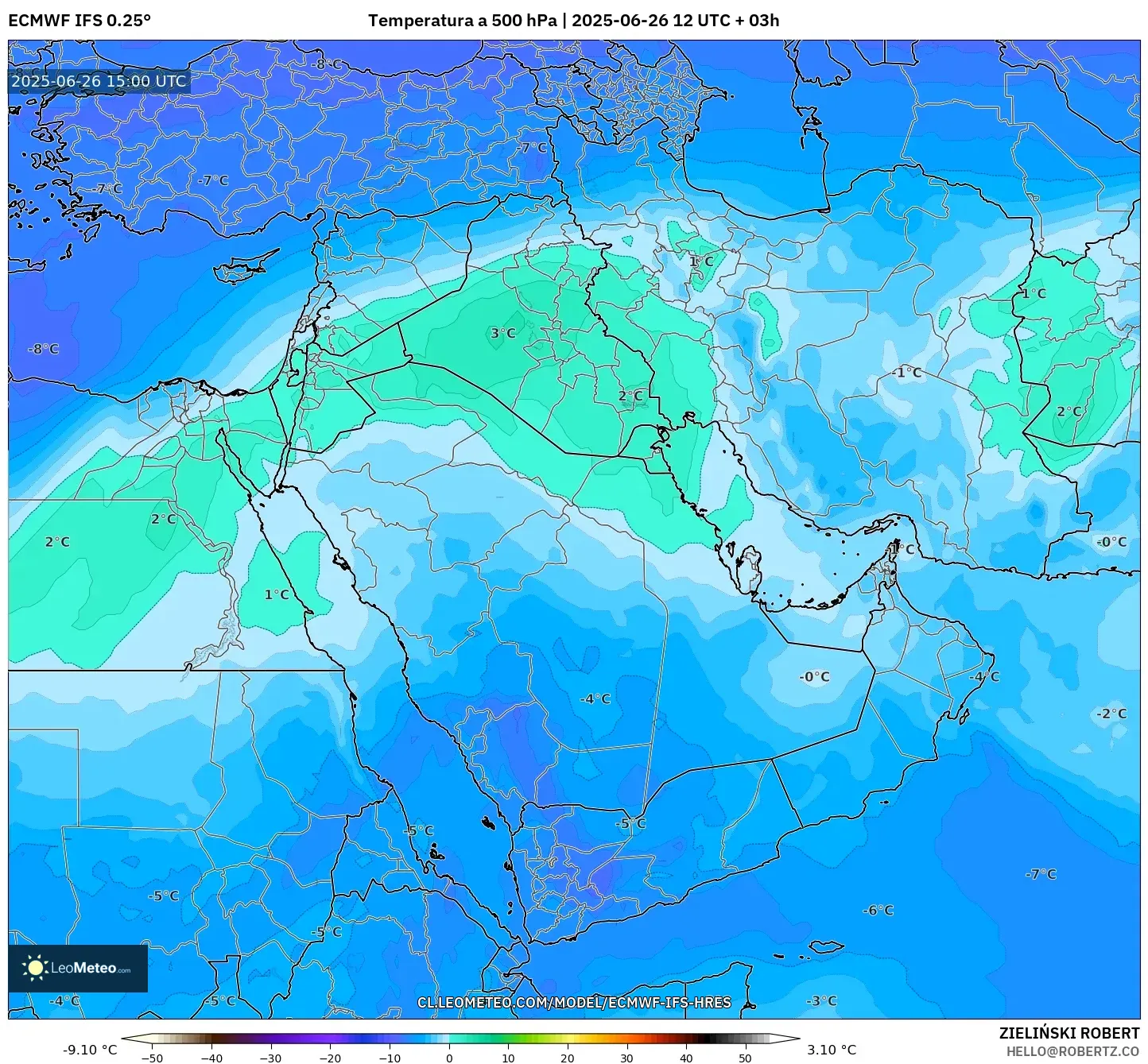 ECMWF IFS 0.25° model - Oriente Medio, Temperatura a 500 hPa ECMWF IFS 0.25° model - Oriente Medio, Temperatura a 500 hPa