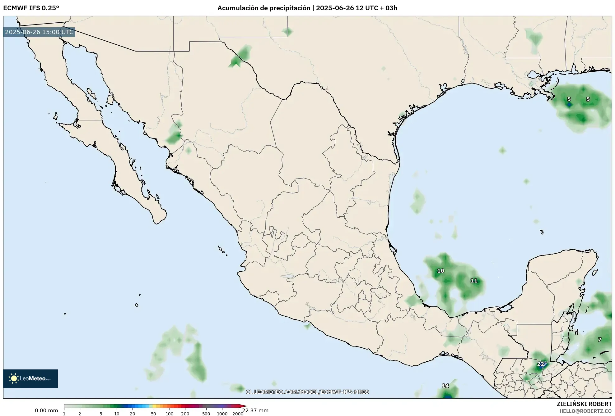 ECMWF IFS 0.25° model - México, Acumulación de precipitación ECMWF IFS 0.25° model - México, Acumulación de precipitación