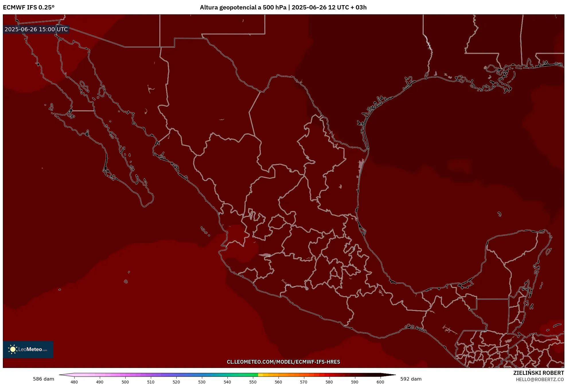 ECMWF IFS 0.25° model - México, Altura geopotencial a 500 hPa ECMWF IFS 0.25° model - México, Altura geopotencial a 500 hPa
