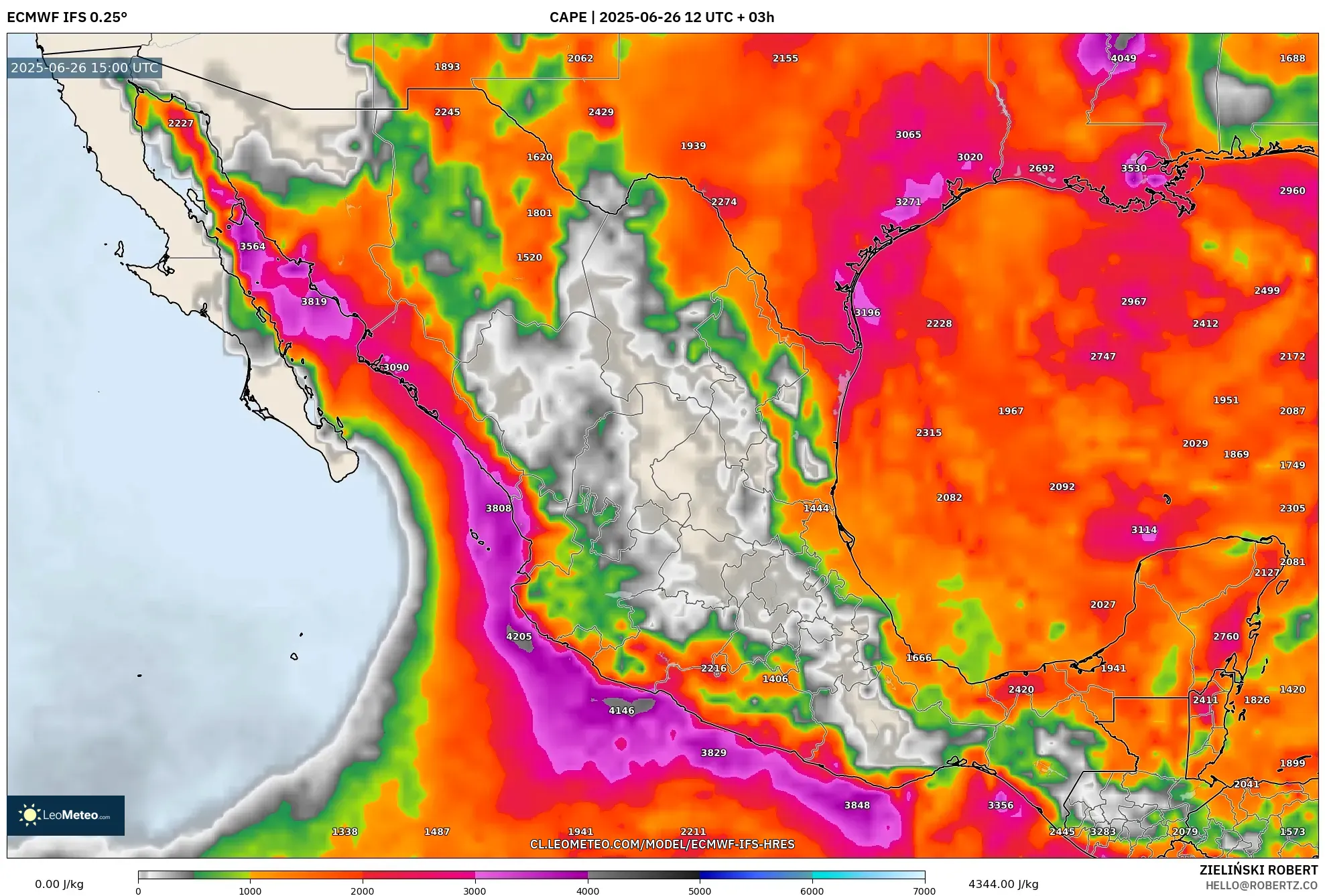 ECMWF IFS 0.25° model - México, CAPE ECMWF IFS 0.25° model - México, CAPE