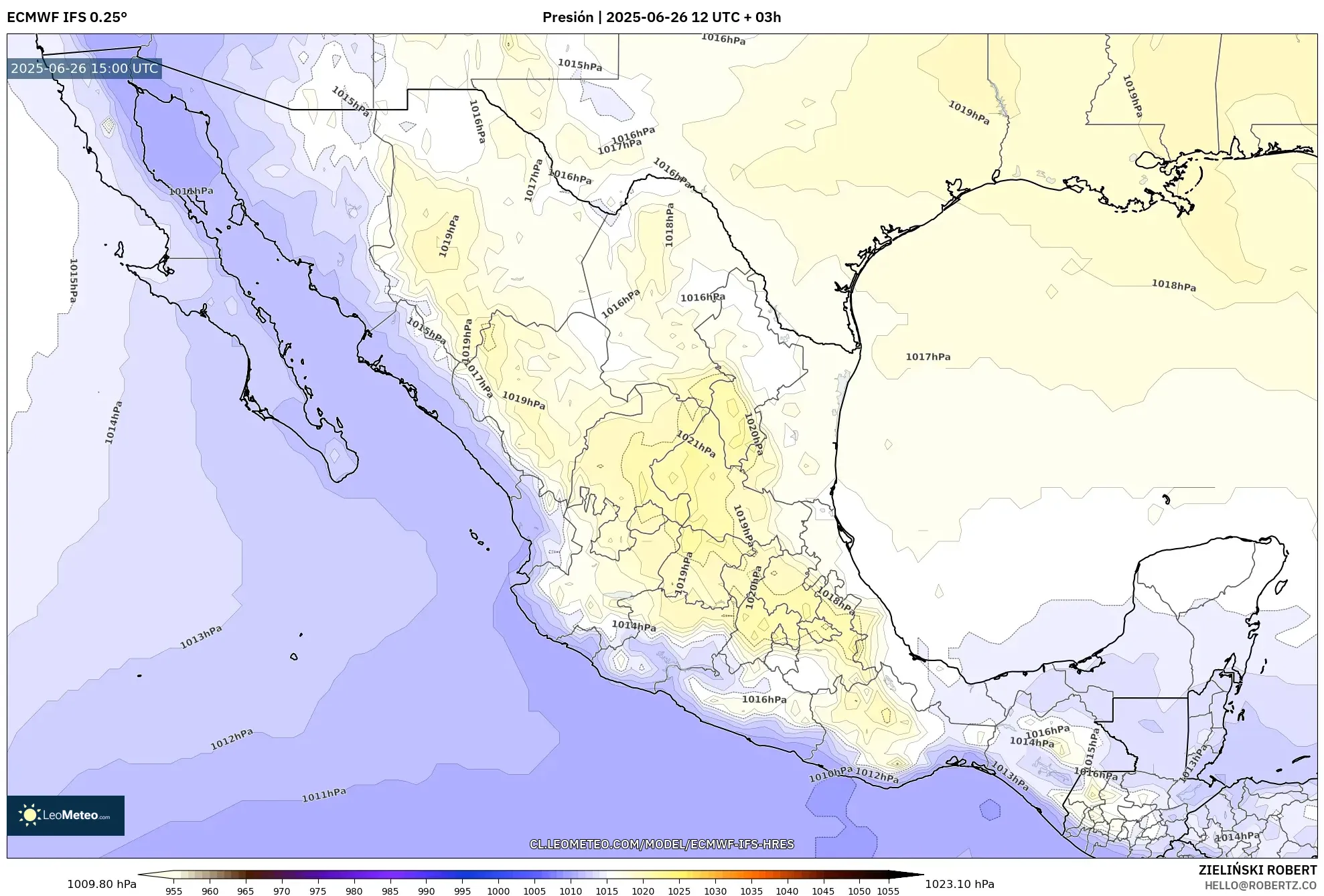 ECMWF IFS 0.25° model - México, Presión ECMWF IFS 0.25° model - México, Presión