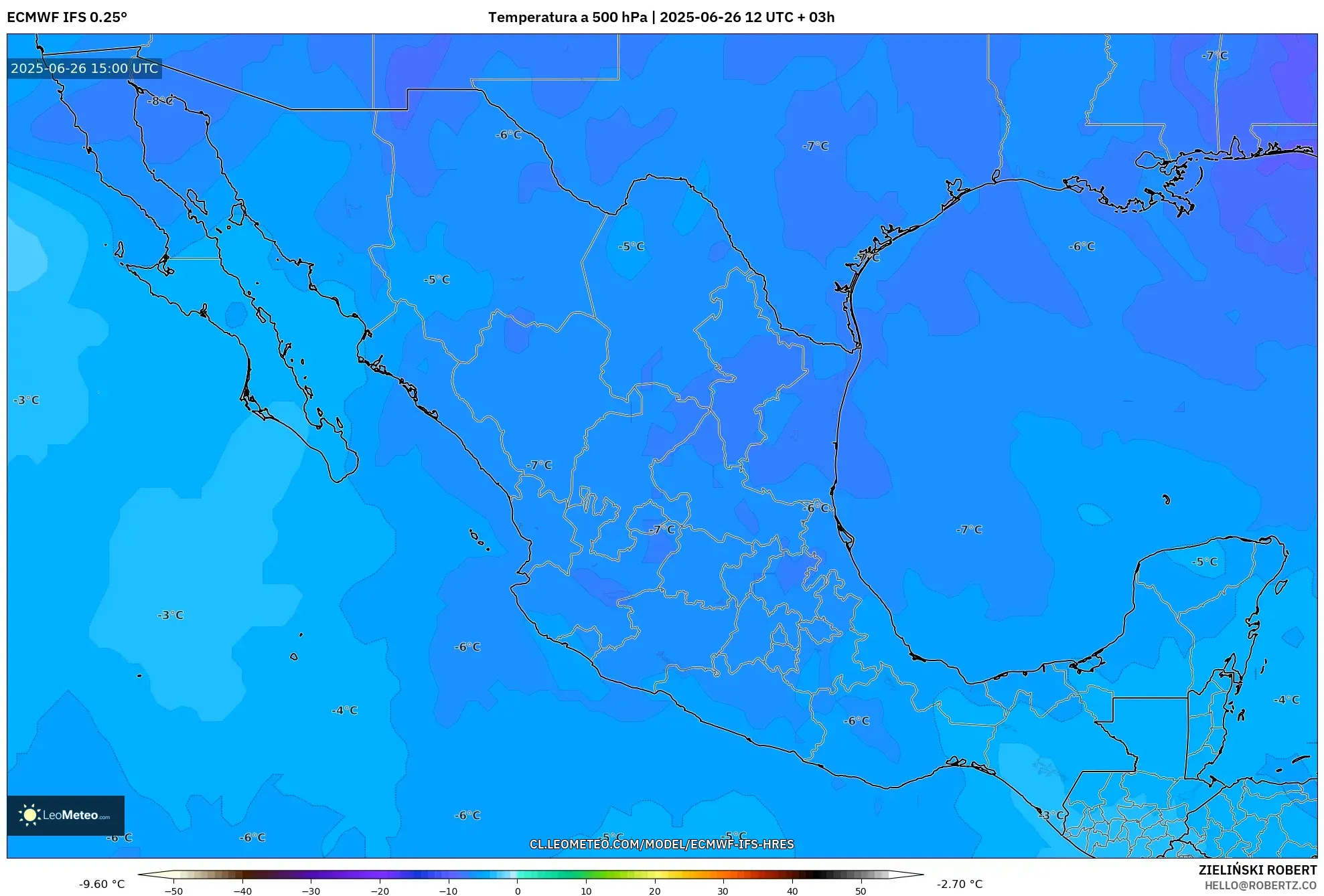 ECMWF IFS 0.25° model - México, Temperatura a 500 hPa ECMWF IFS 0.25° model - México, Temperatura a 500 hPa