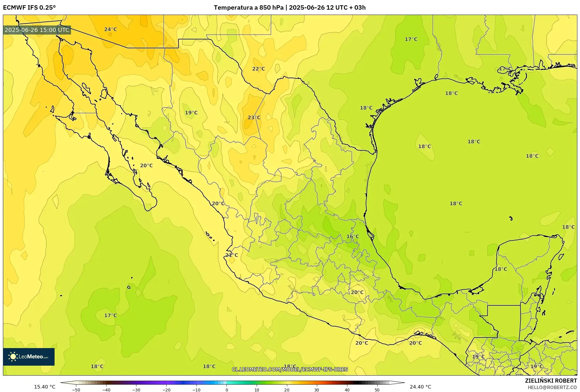 ECMWF IFS 0.25° model - México, Temperatura a 850 hPa ECMWF IFS 0.25° model - México, Temperatura a 850 hPa
