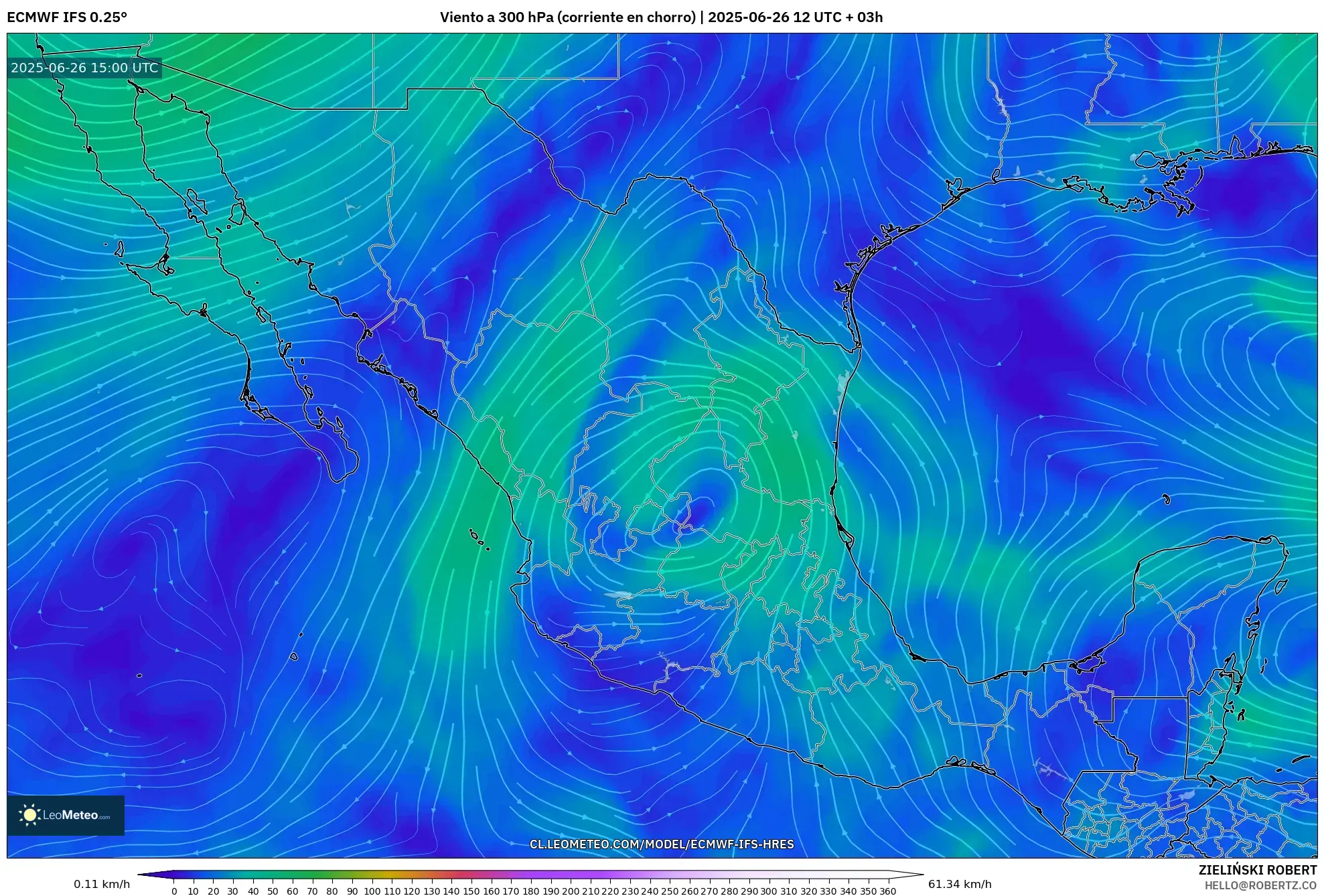 ECMWF IFS 0.25° model - México, Viento a 300 hPa (corriente en chorro) ECMWF IFS 0.25° model - México, Viento a 300 hPa (corriente en chorro)