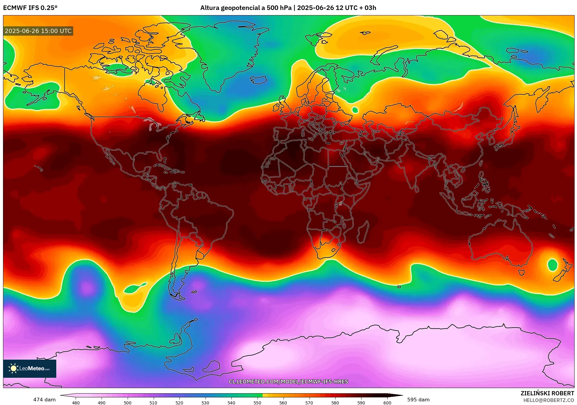 ECMWF IFS 0.25° model - Mundo, Altura geopotencial a 500 hPa ECMWF IFS 0.25° model - Mundo, Altura geopotencial a 500 hPa