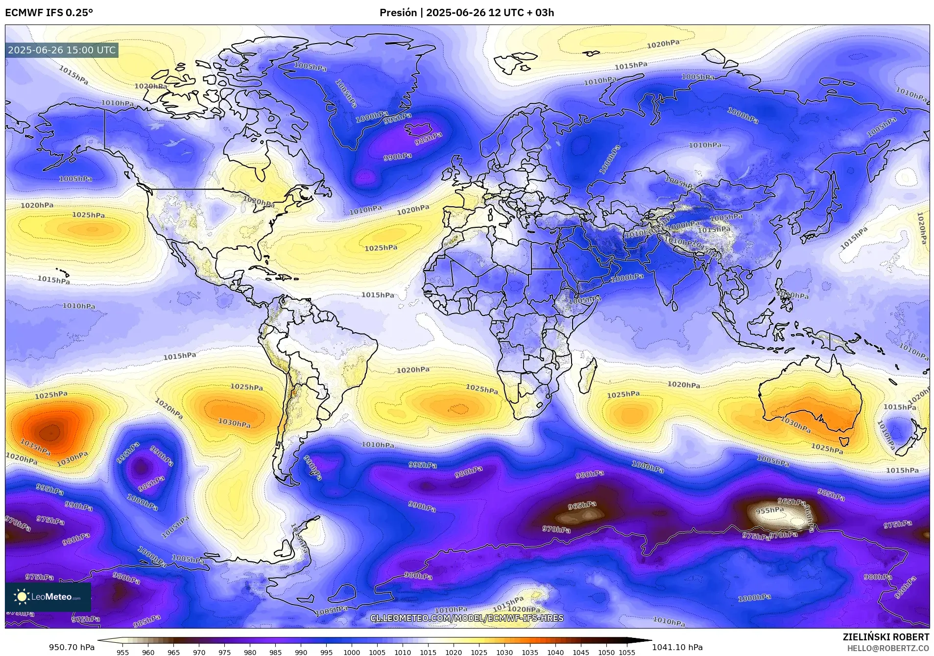 ECMWF IFS 0.25° model - Mundo, Presión ECMWF IFS 0.25° model - Mundo, Presión
