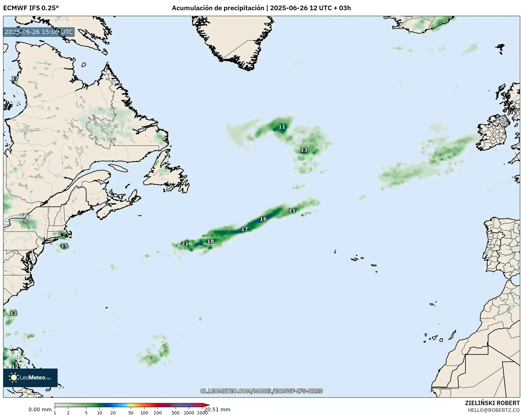 ECMWF IFS 0.25° model - Norte Atlántico, Acumulación de precipitación ECMWF IFS 0.25° model - Norte Atlántico, Acumulación de precipitación