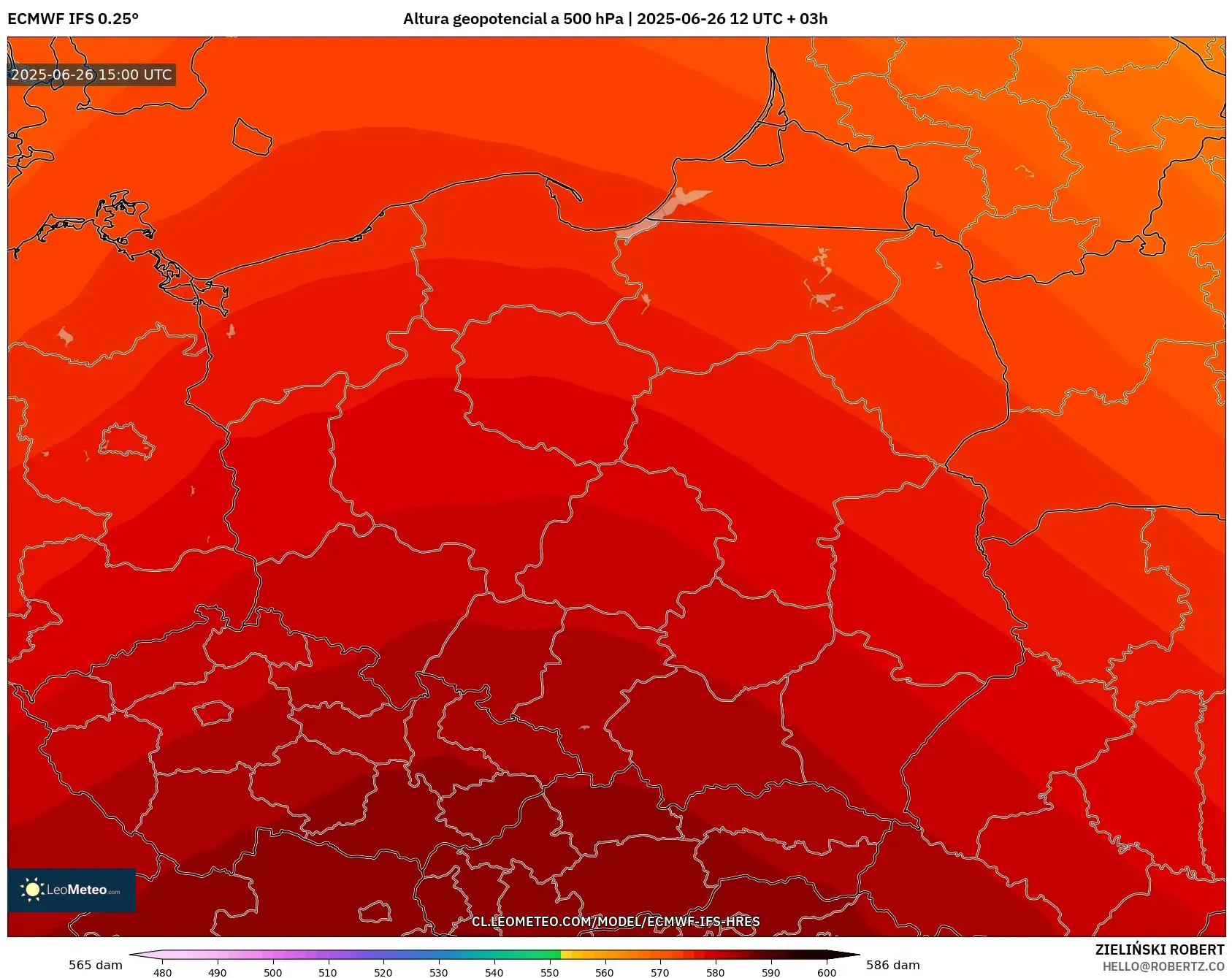 ECMWF IFS 0.25° model - Polonia, Altura geopotencial a 500 hPa ECMWF IFS 0.25° model - Polonia, Altura geopotencial a 500 hPa
