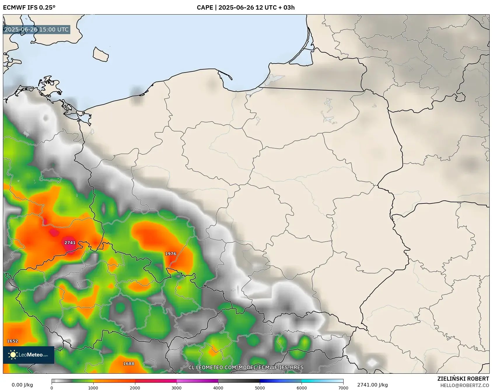 ECMWF IFS 0.25° model - Polonia, CAPE ECMWF IFS 0.25° model - Polonia, CAPE