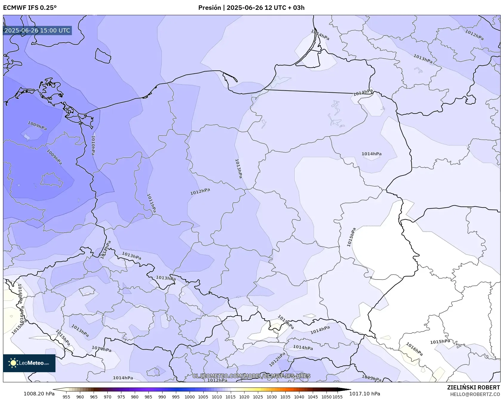 ECMWF IFS 0.25° model - Polonia, Presión ECMWF IFS 0.25° model - Polonia, Presión