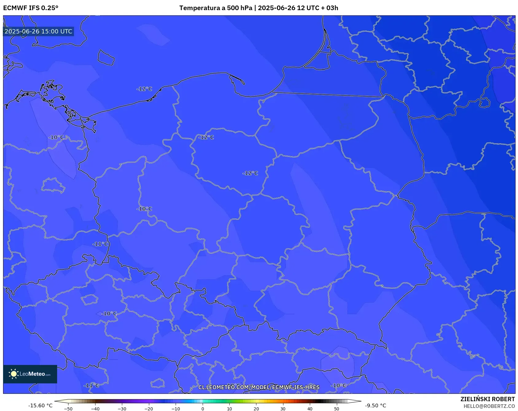ECMWF IFS 0.25° model - Polonia, Temperatura a 500 hPa ECMWF IFS 0.25° model - Polonia, Temperatura a 500 hPa