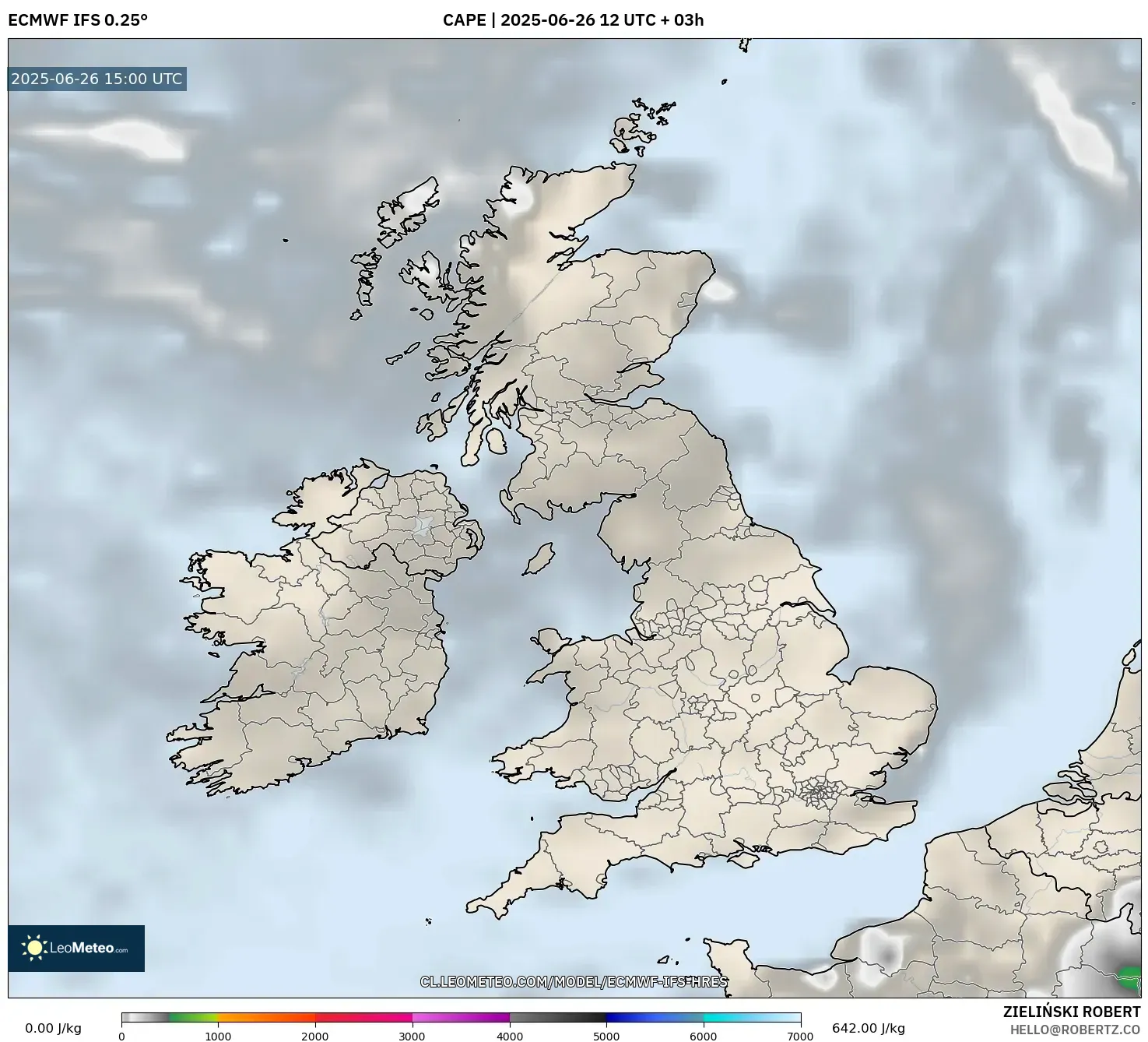 ECMWF IFS 0.25° model - Reino Unido, CAPE ECMWF IFS 0.25° model - Reino Unido, CAPE