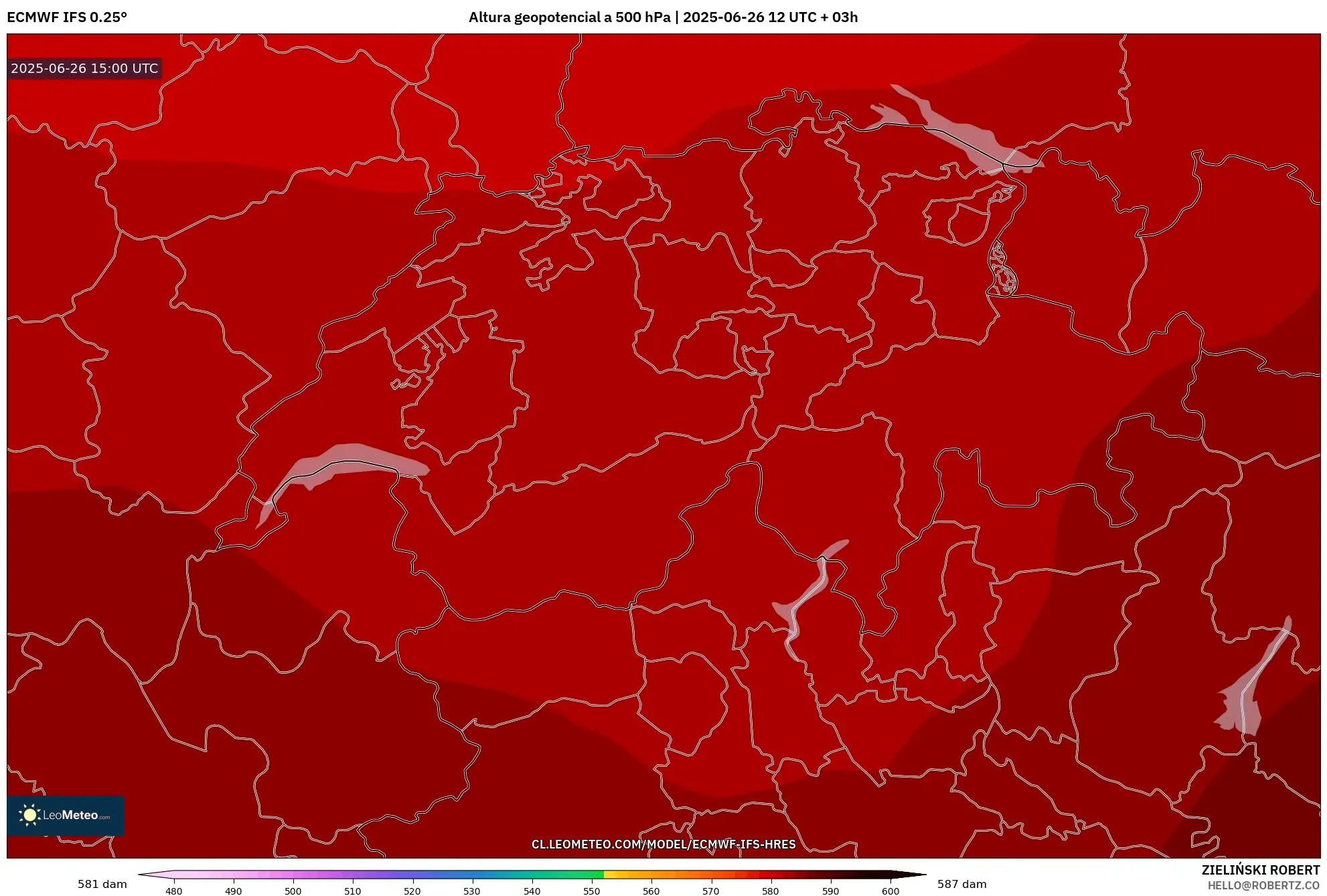 ECMWF IFS 0.25° model - Suiza, Altura geopotencial a 500 hPa ECMWF IFS 0.25° model - Suiza, Altura geopotencial a 500 hPa