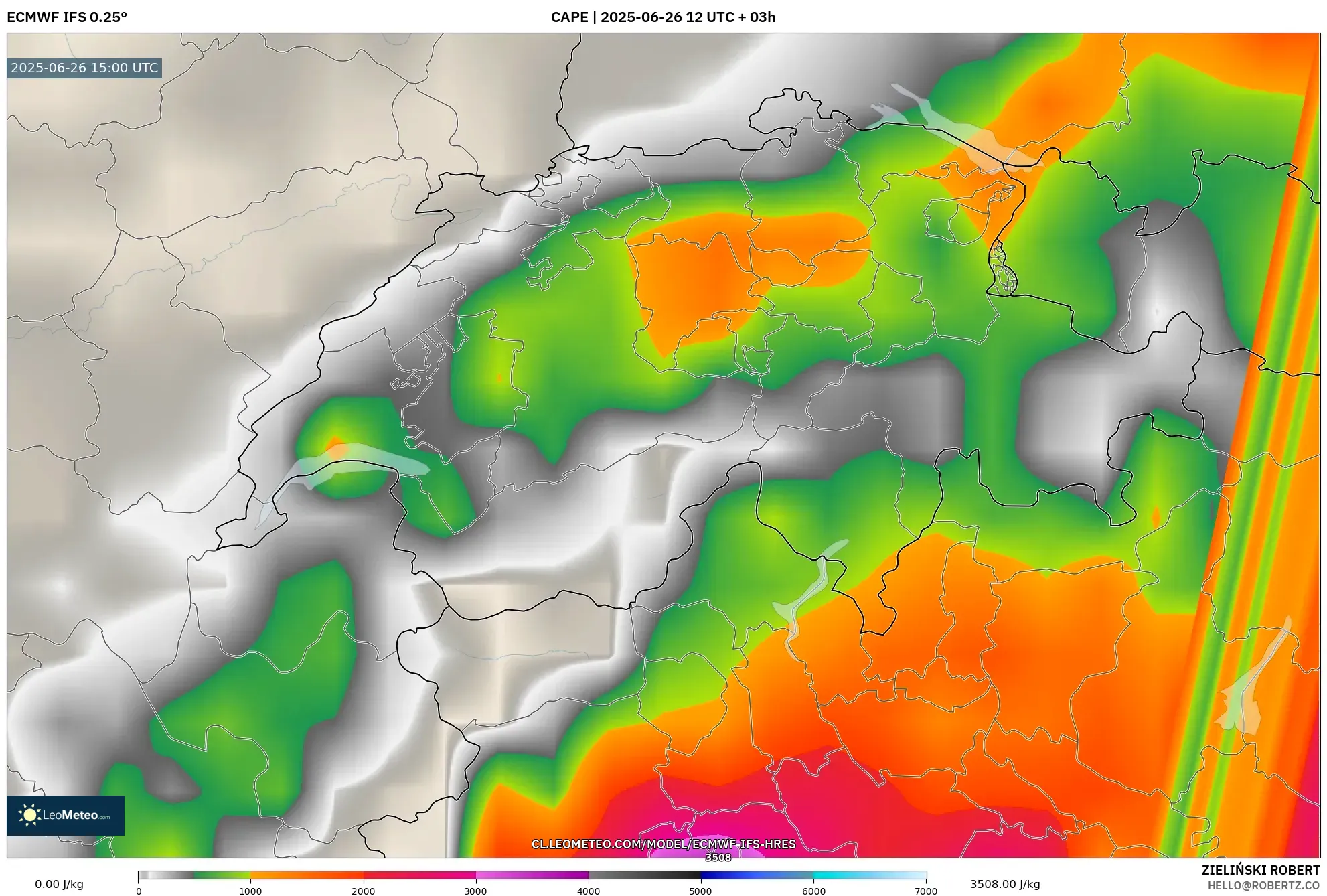 ECMWF IFS 0.25° model - Suiza, CAPE