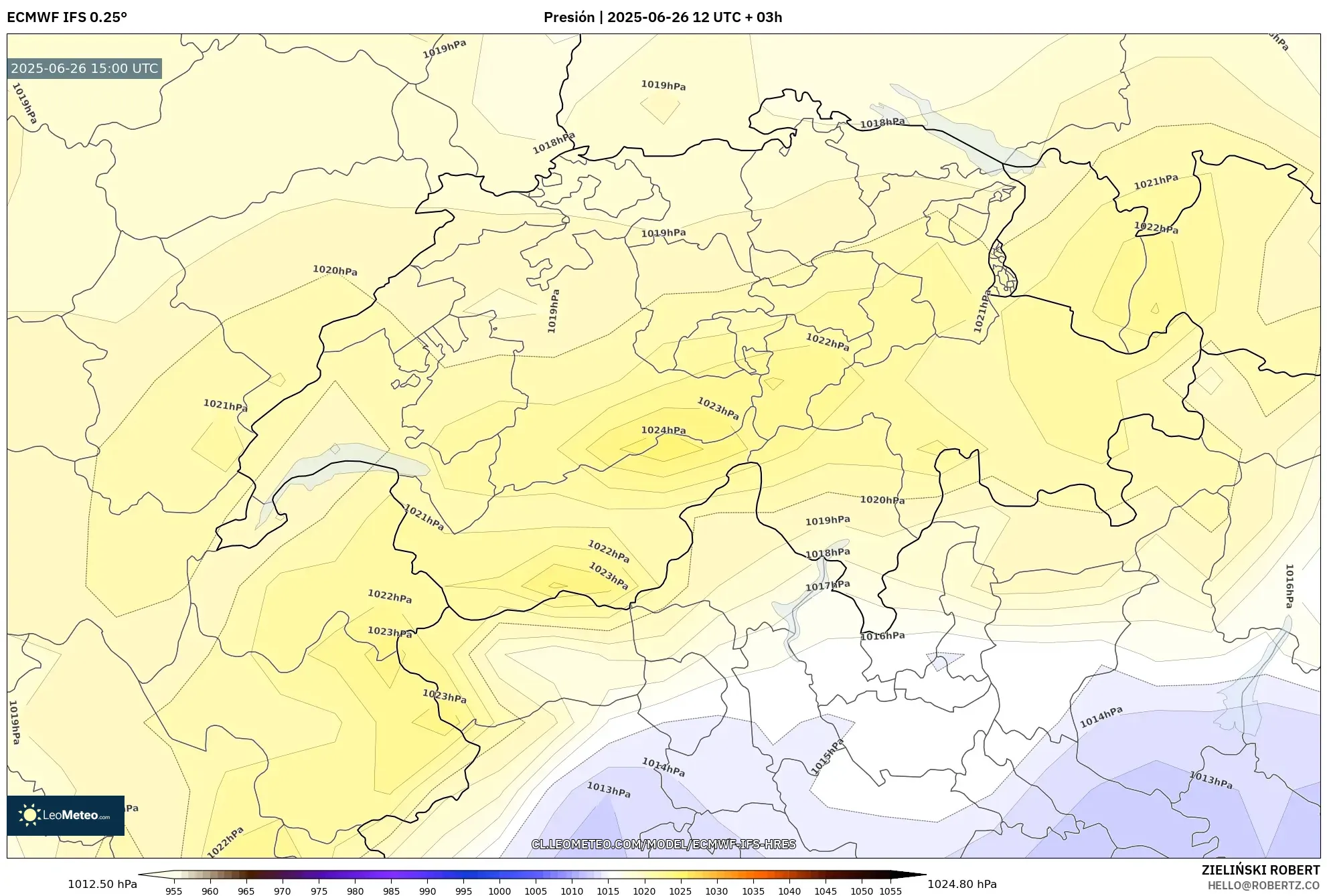 ECMWF IFS 0.25° model - Suiza, Presión ECMWF IFS 0.25° model - Suiza, Presión