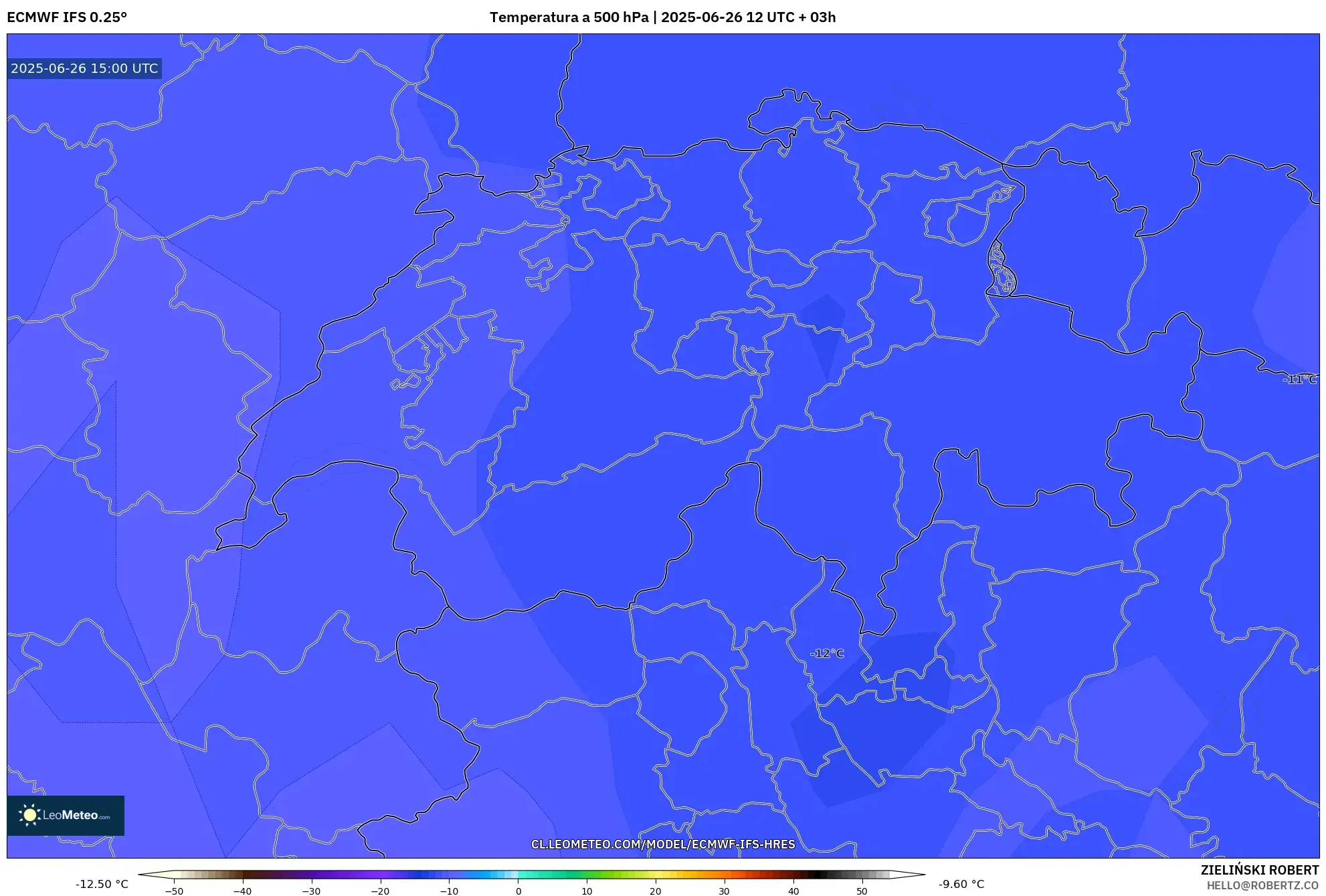 ECMWF IFS 0.25° model - Suiza, Temperatura a 500 hPa ECMWF IFS 0.25° model - Suiza, Temperatura a 500 hPa