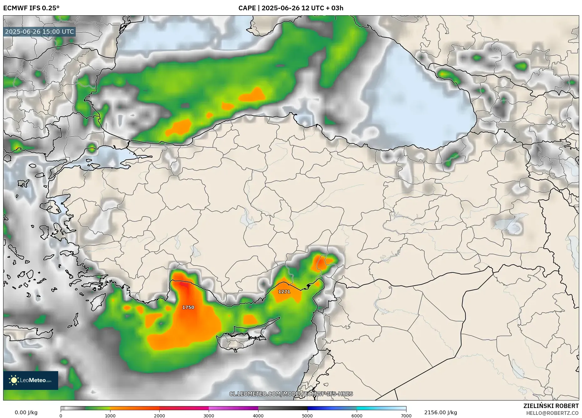 ECMWF IFS 0.25° model - Turquía, CAPE ECMWF IFS 0.25° model - Turquía, CAPE