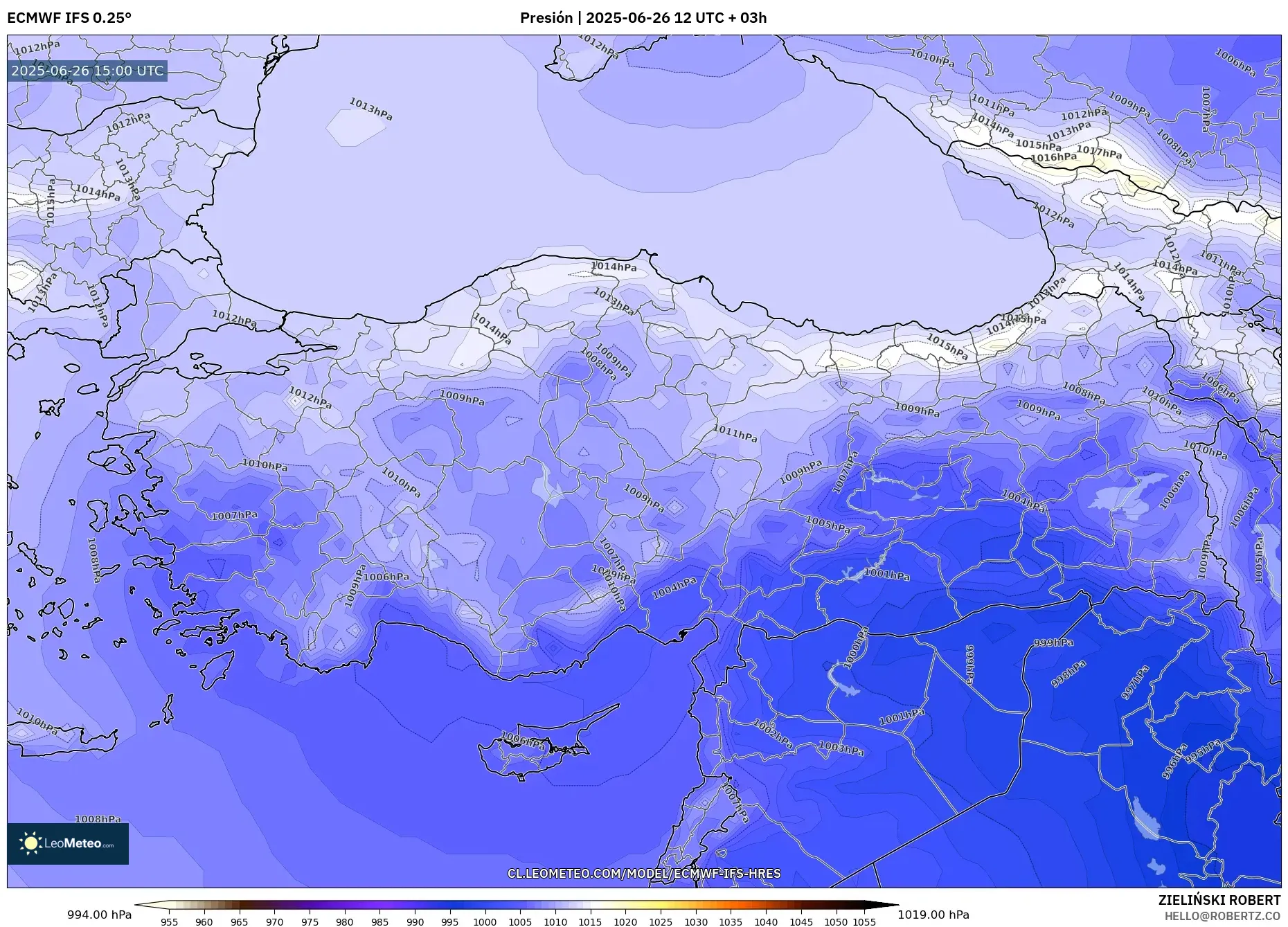 ECMWF IFS 0.25° model - Turquía, Presión ECMWF IFS 0.25° model - Turquía, Presión