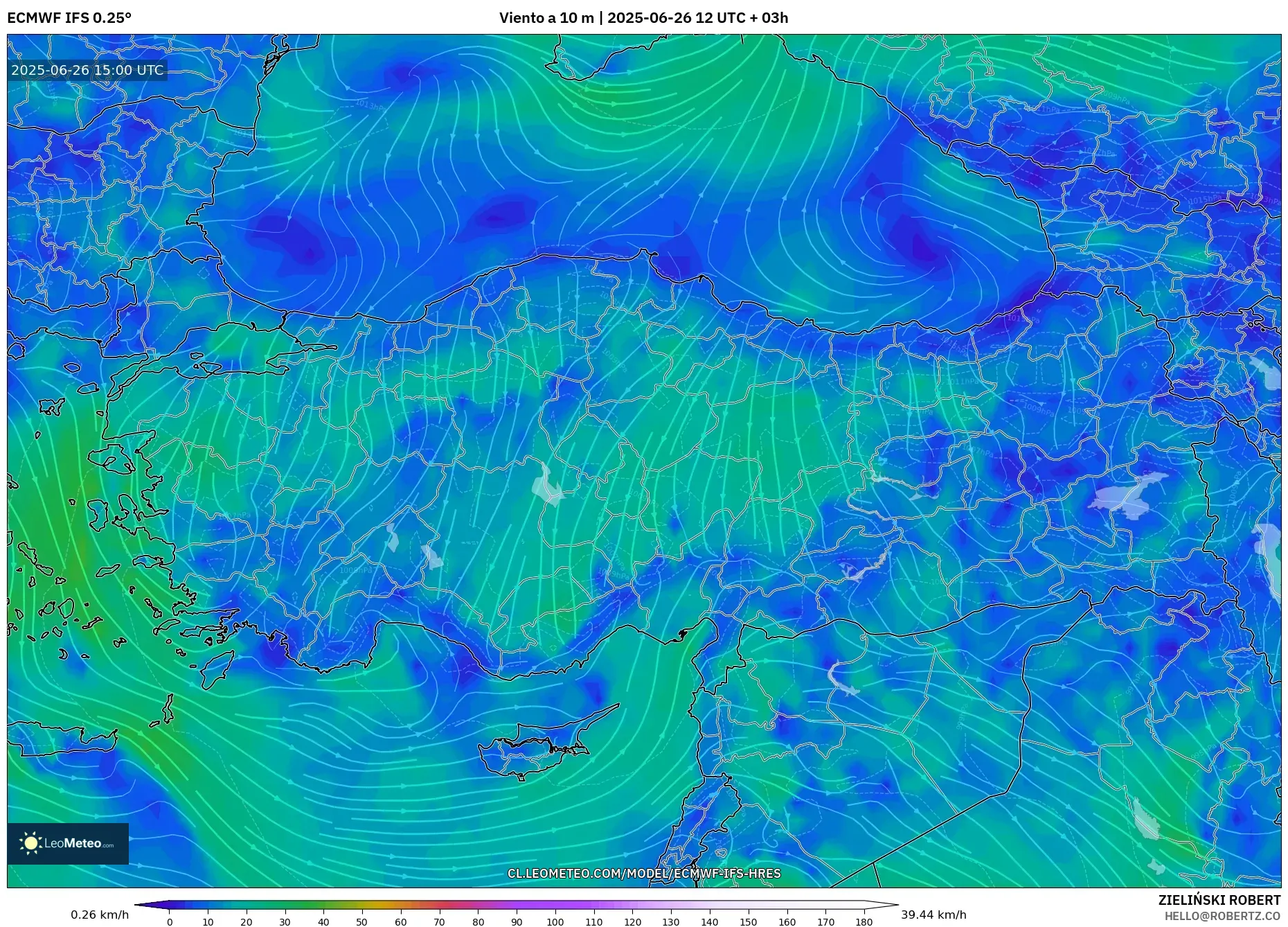 ECMWF IFS 0.25° model - Turquía, Viento a 10 m ECMWF IFS 0.25° model - Turquía, Viento a 10 m