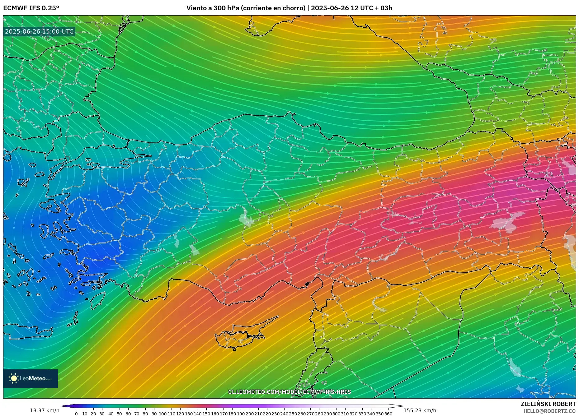 ECMWF IFS 0.25° model - Turquía, Viento a 300 hPa (corriente en chorro) ECMWF IFS 0.25° model - Turquía, Viento a 300 hPa (corriente en chorro)