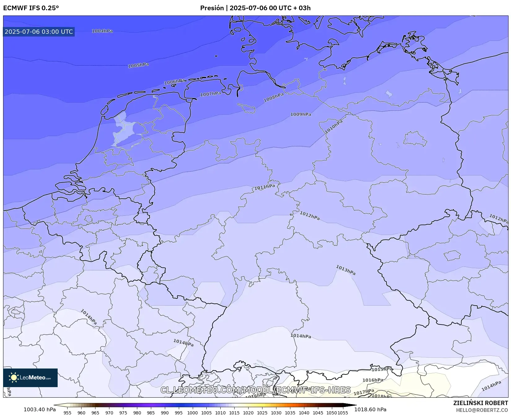 ECMWF IFS 0.25° model - Alemania, Presión ECMWF IFS 0.25° model - Alemania, Presión