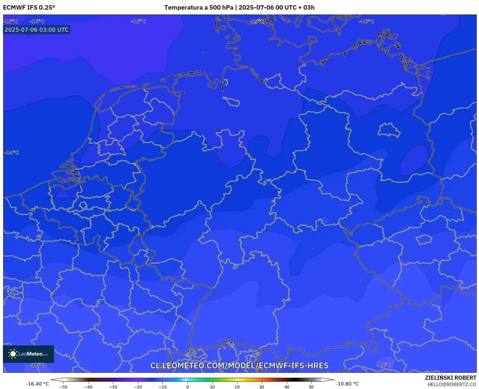 ECMWF IFS 0.25° model - Alemania, Temperatura a 500 hPa ECMWF IFS 0.25° model - Alemania, Temperatura a 500 hPa