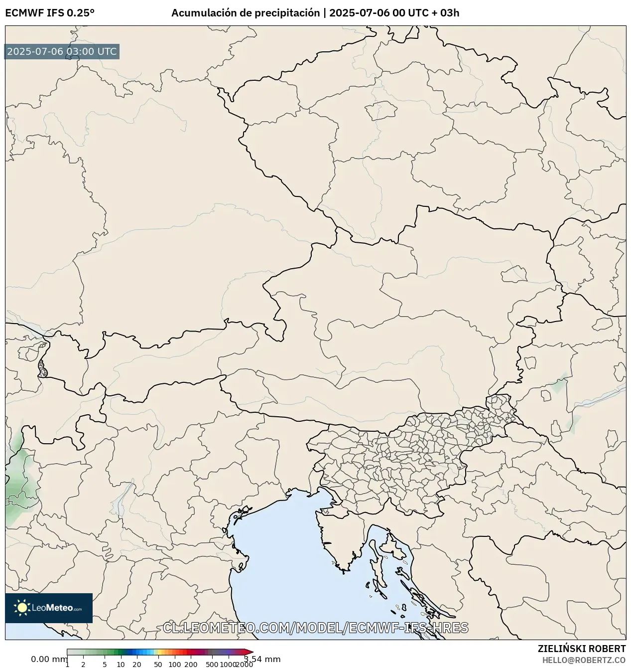 ECMWF IFS 0.25° model - Austria, Acumulación de precipitación ECMWF IFS 0.25° model - Austria, Acumulación de precipitación