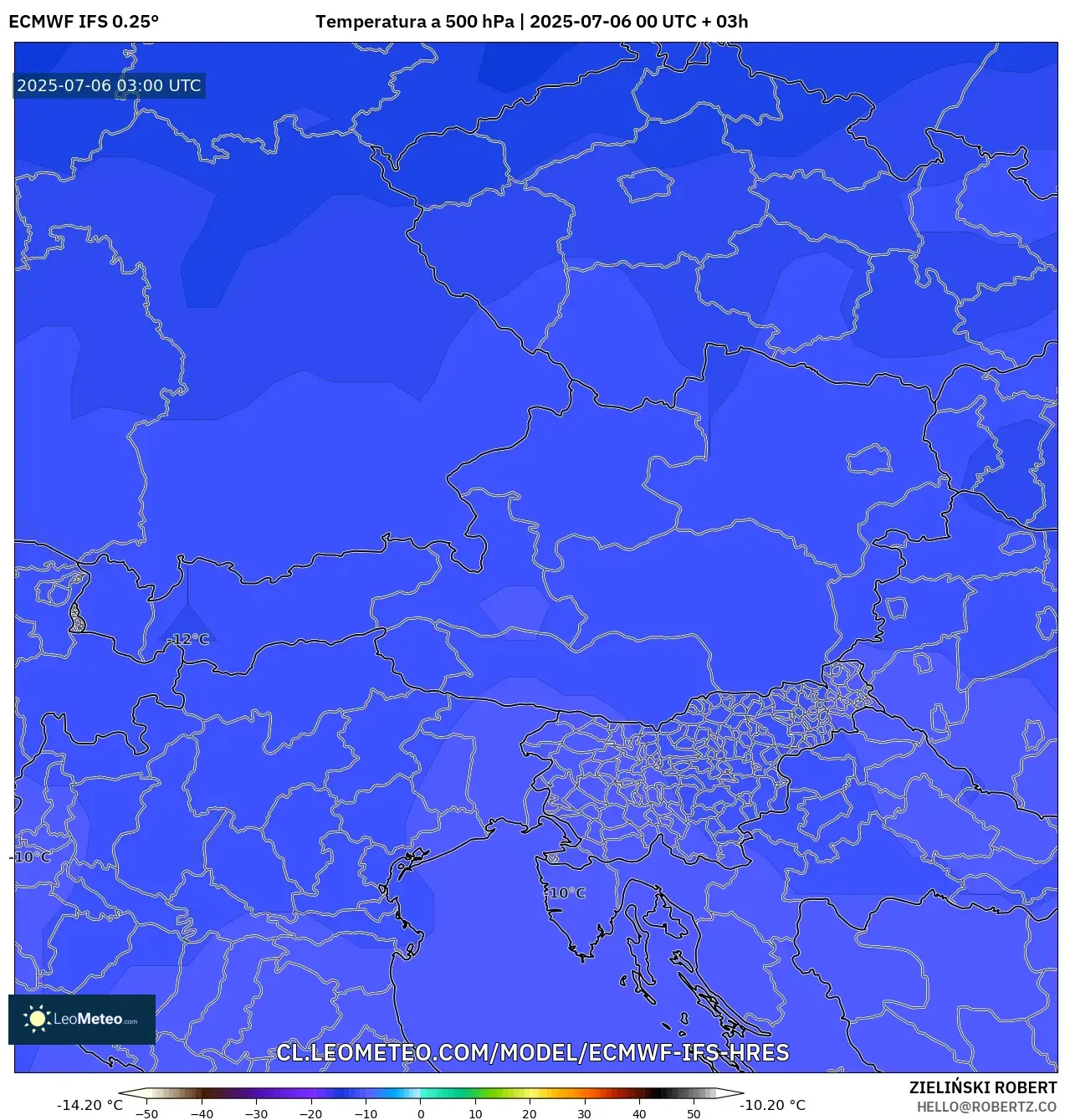 ECMWF IFS 0.25° model - Austria, Temperatura a 500 hPa ECMWF IFS 0.25° model - Austria, Temperatura a 500 hPa