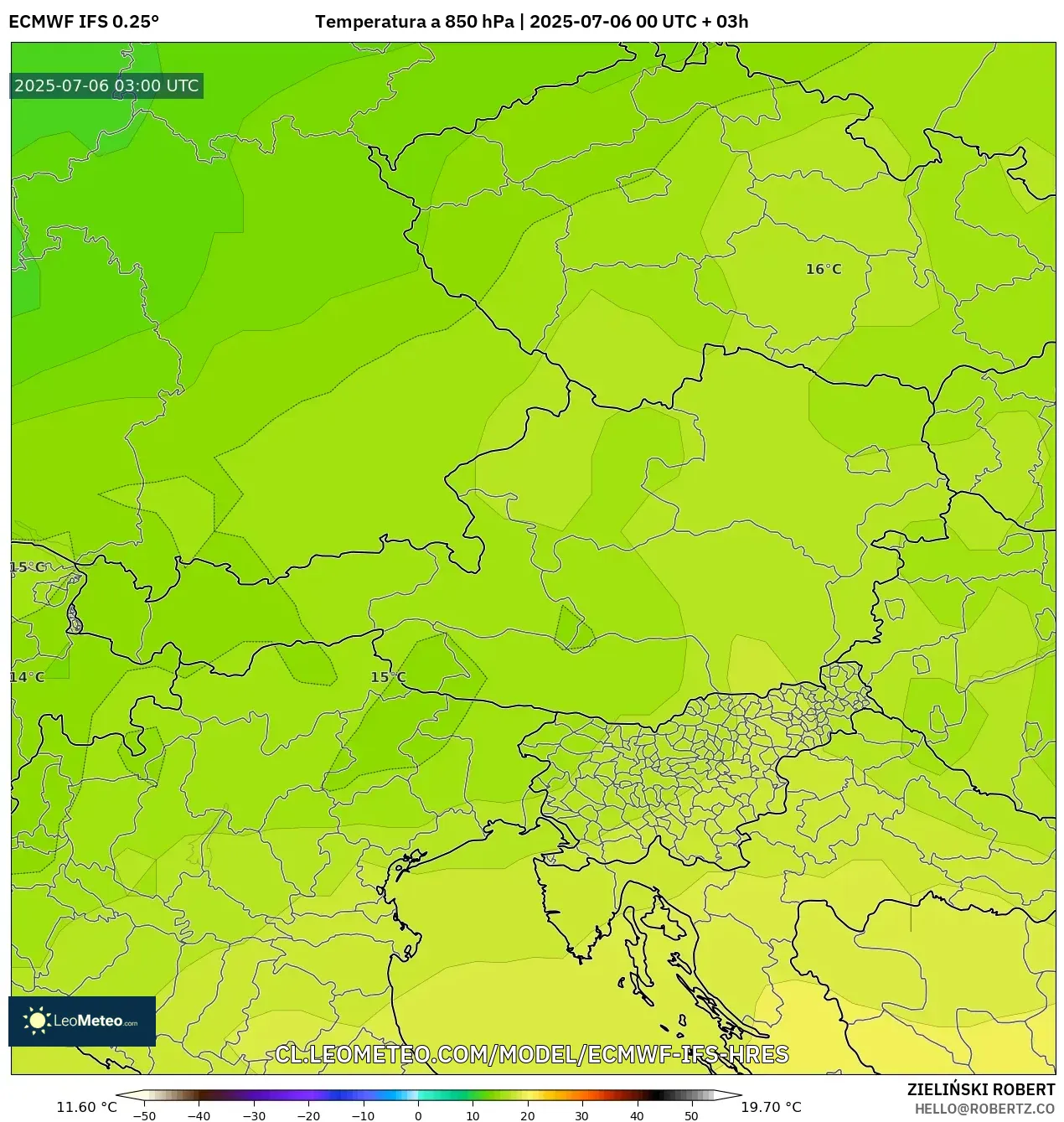 ECMWF IFS 0.25° model - Austria, Temperatura a 850 hPa ECMWF IFS 0.25° model - Austria, Temperatura a 850 hPa