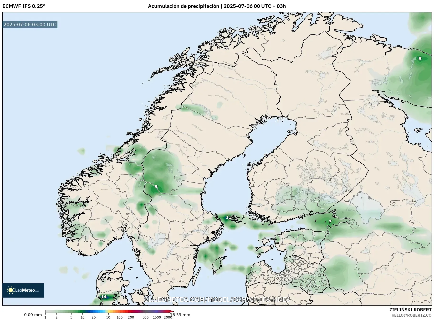ECMWF IFS 0.25° model - Escandinavia, Acumulación de precipitación ECMWF IFS 0.25° model - Escandinavia, Acumulación de precipitación