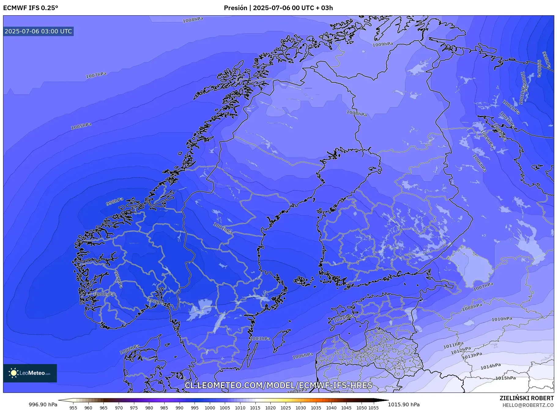ECMWF IFS 0.25° model - Escandinavia, Presión ECMWF IFS 0.25° model - Escandinavia, Presión