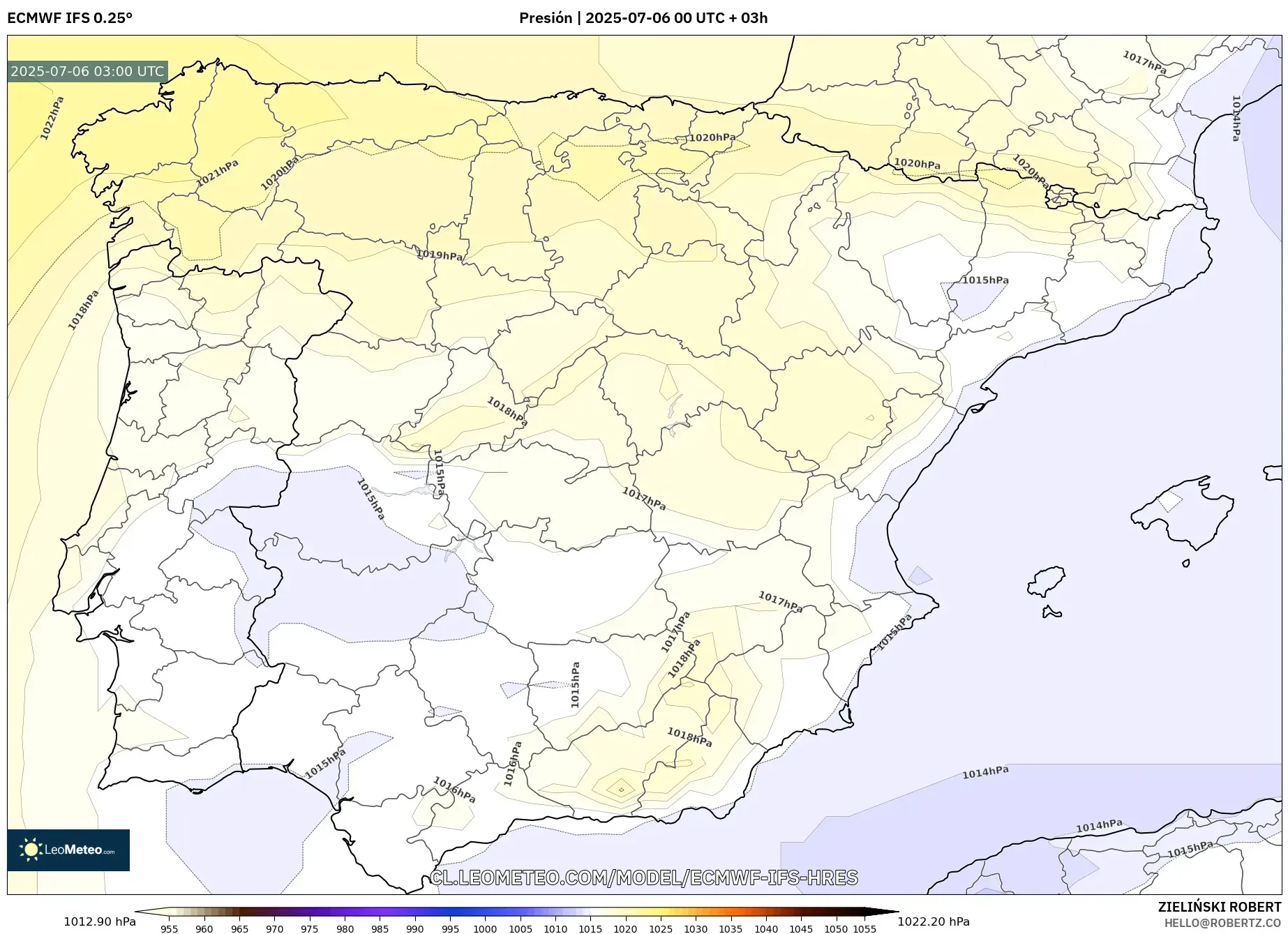 ECMWF IFS 0.25° model - España, Presión ECMWF IFS 0.25° model - España, Presión