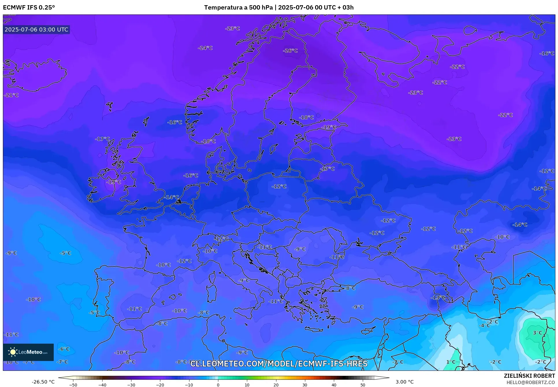 ECMWF IFS 0.25° model - Europa, Temperatura a 500 hPa ECMWF IFS 0.25° model - Europa, Temperatura a 500 hPa