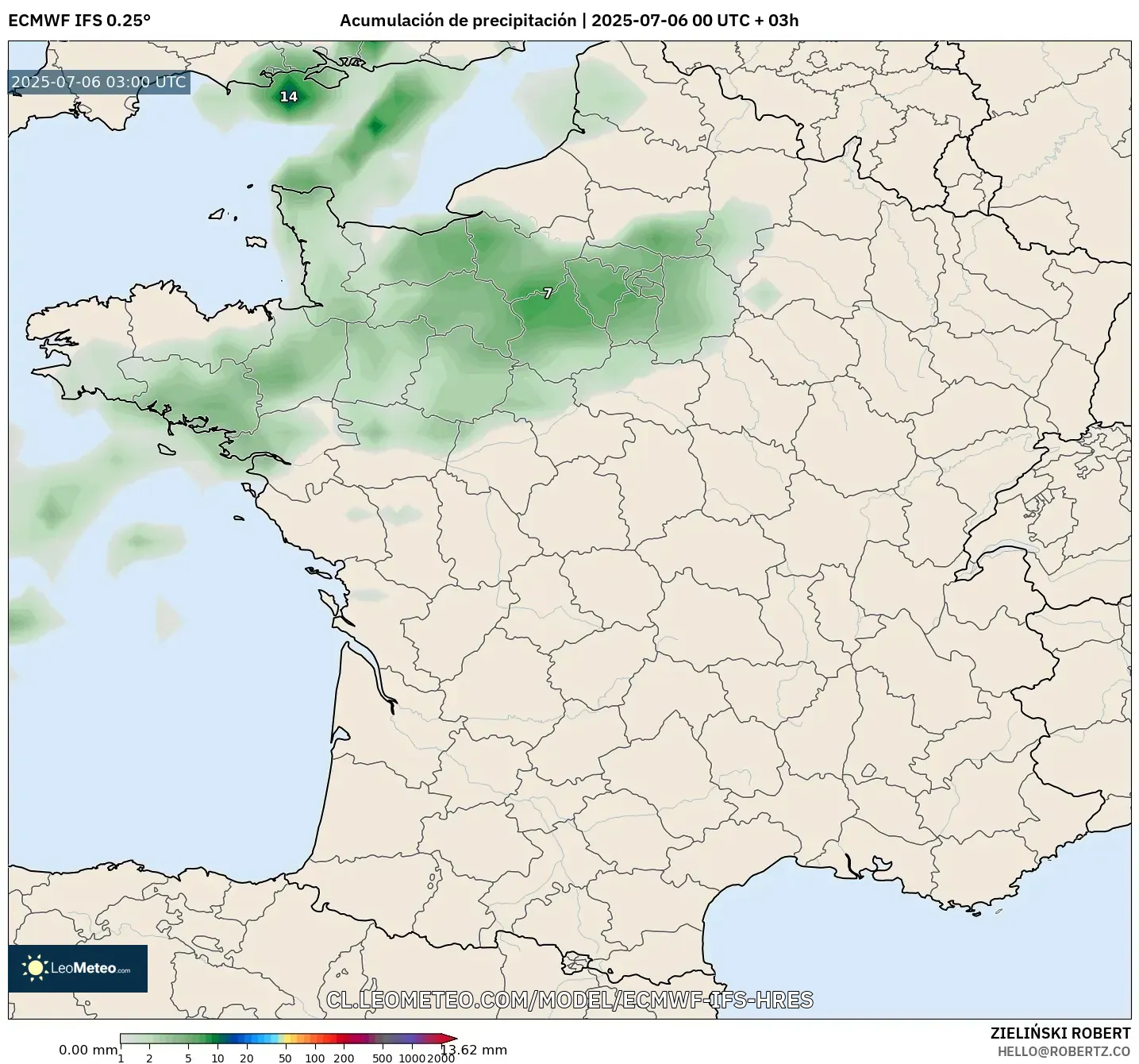 ECMWF IFS 0.25° model - Francia, Acumulación de precipitación ECMWF IFS 0.25° model - Francia, Acumulación de precipitación