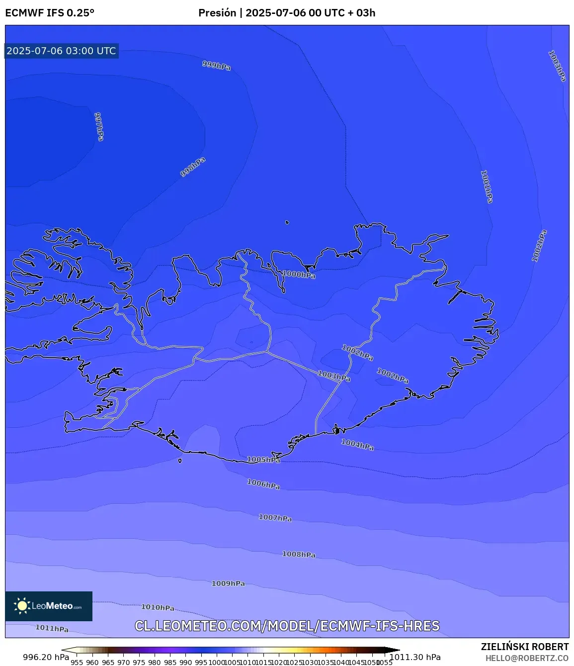 ECMWF IFS 0.25° model - Islandia, Presión ECMWF IFS 0.25° model - Islandia, Presión