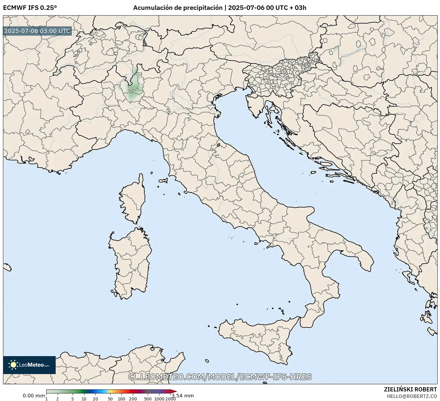 ECMWF IFS 0.25° model - Italia, Acumulación de precipitación ECMWF IFS 0.25° model - Italia, Acumulación de precipitación