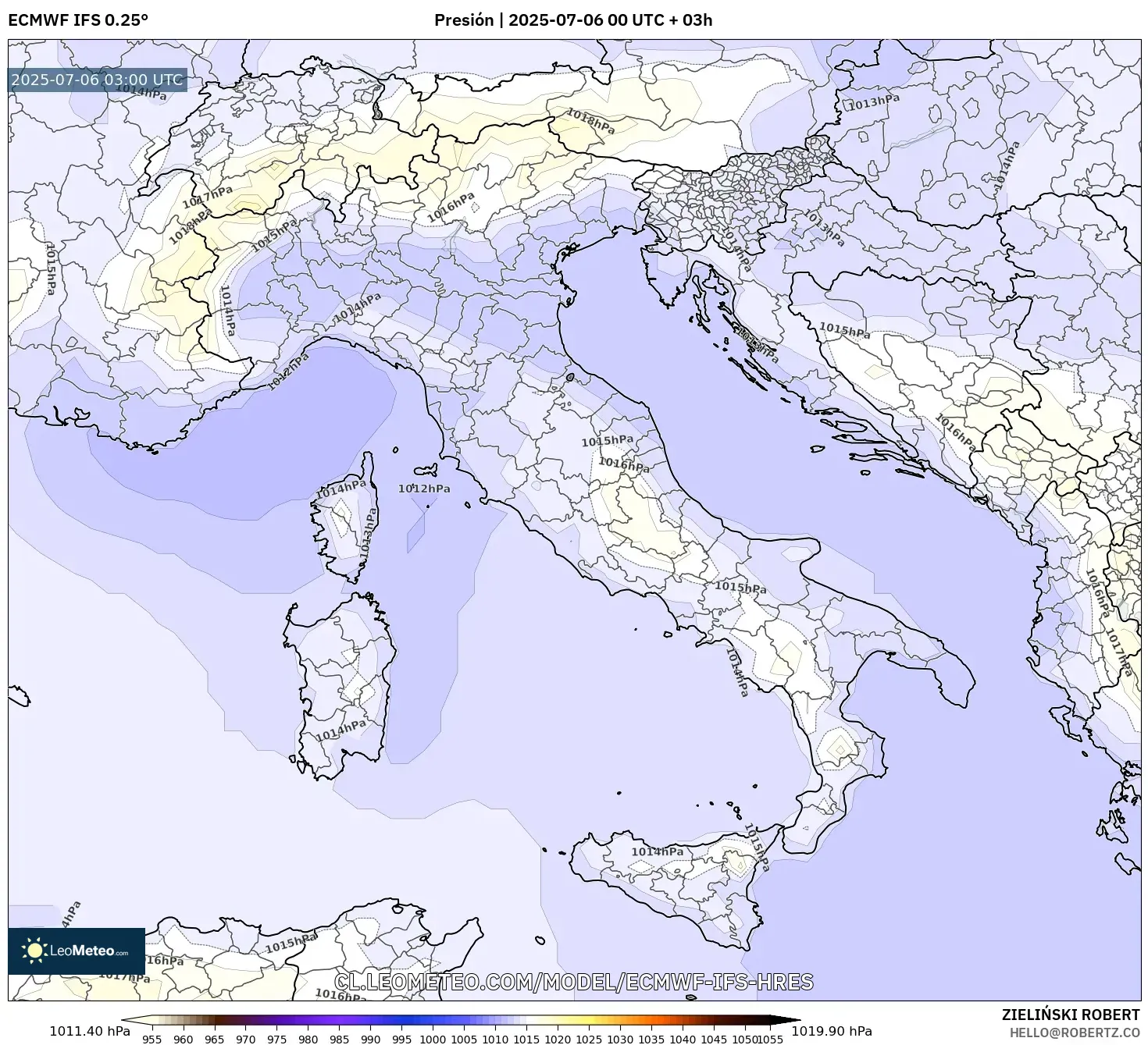 ECMWF IFS 0.25° model - Italia, Presión ECMWF IFS 0.25° model - Italia, Presión