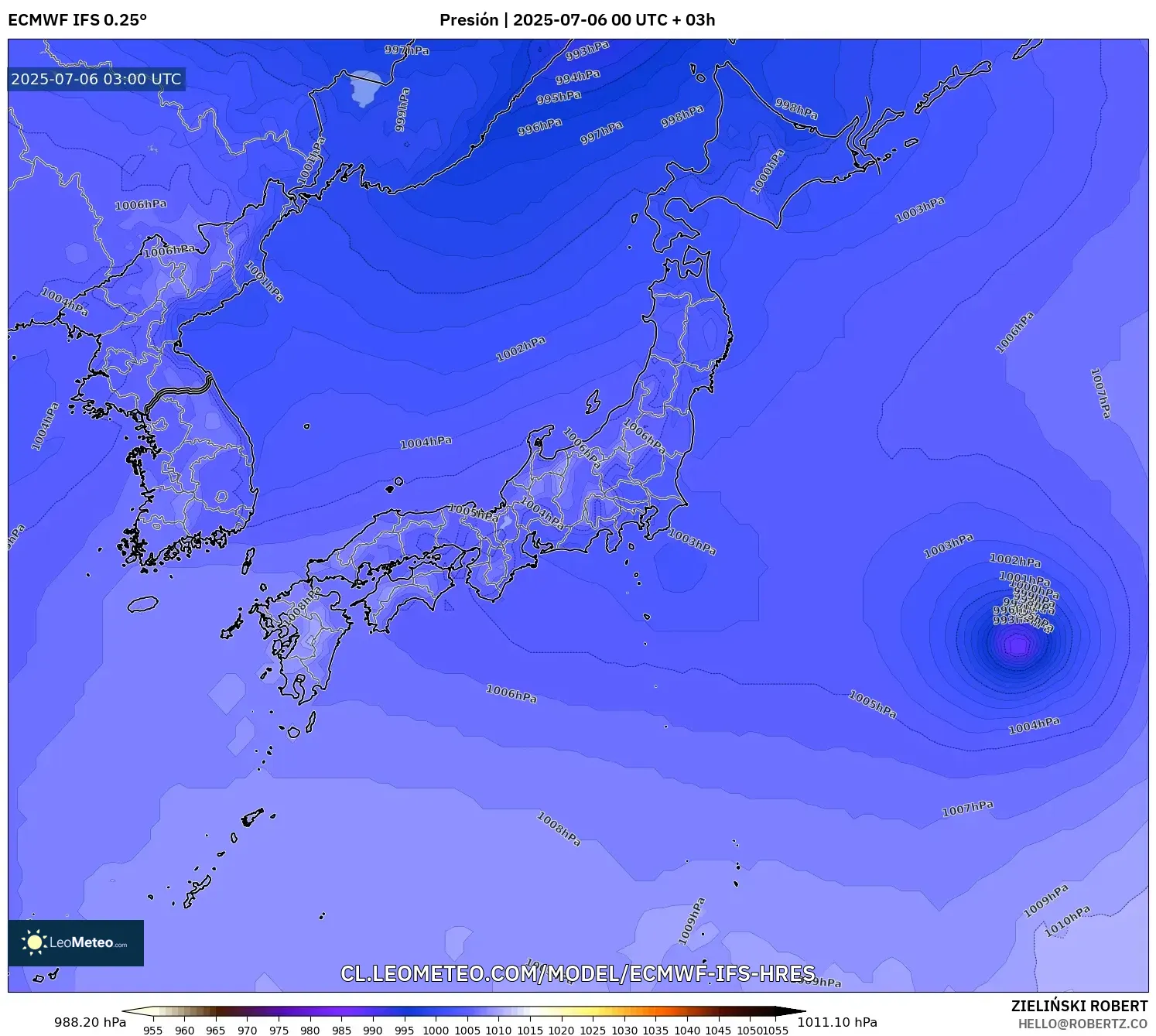 ECMWF IFS 0.25° model - Japón, Presión ECMWF IFS 0.25° model - Japón, Presión