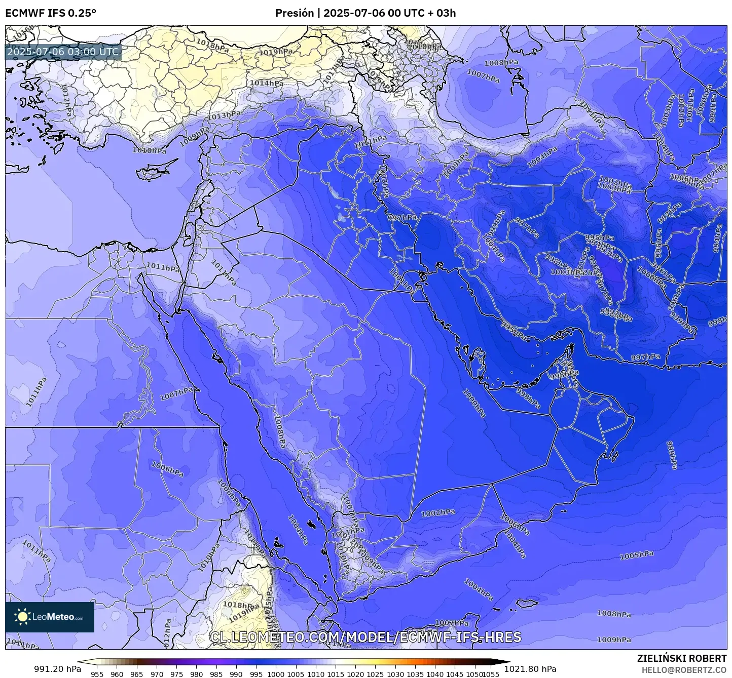 ECMWF IFS 0.25° model - Oriente Medio, Presión ECMWF IFS 0.25° model - Oriente Medio, Presión