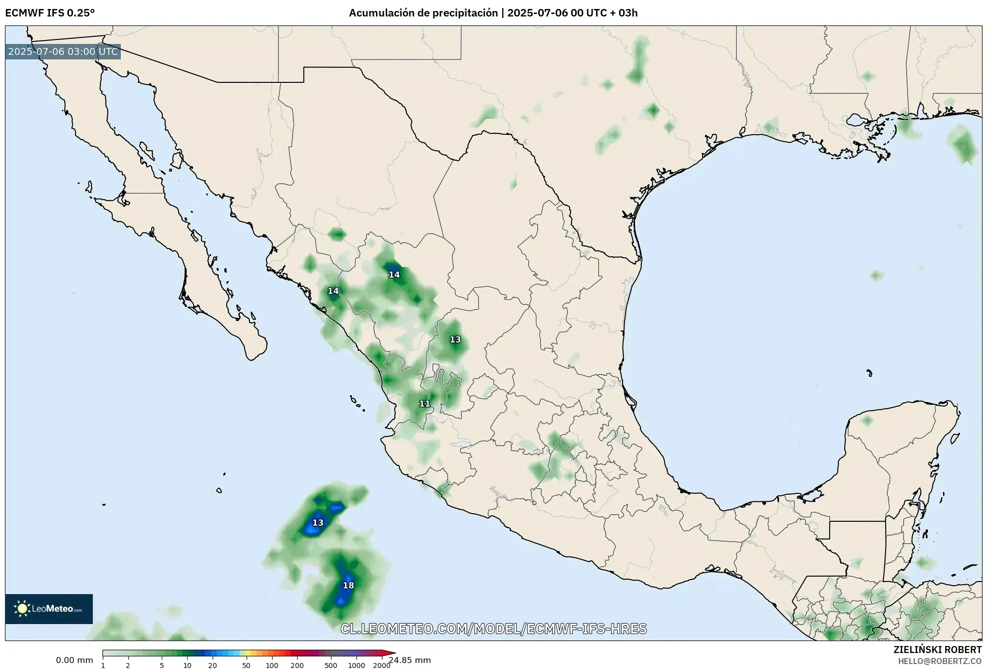 ECMWF IFS 0.25° model - México, Acumulación de precipitación ECMWF IFS 0.25° model - México, Acumulación de precipitación